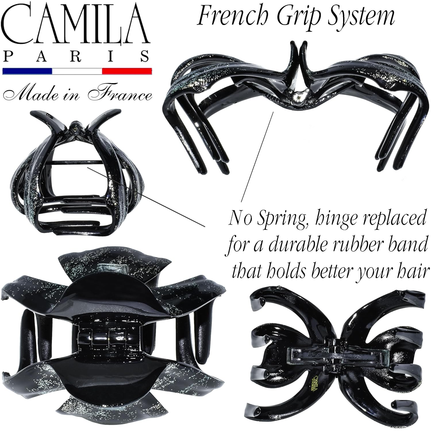 Camila Paris CP3870 French Octopus Hair Clip for Women Thick Hair and Long Curly Wavy Hair, Girls Hair Claw Clips, Styling Claw Clip for Thick Hair, Strong Hold No Slip Grip, Made in France