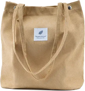 Corduroy Tote Bag for Women - Shoulder Bag with Inner Pockets for Work, Beach, Travel, Shopping, Grocery