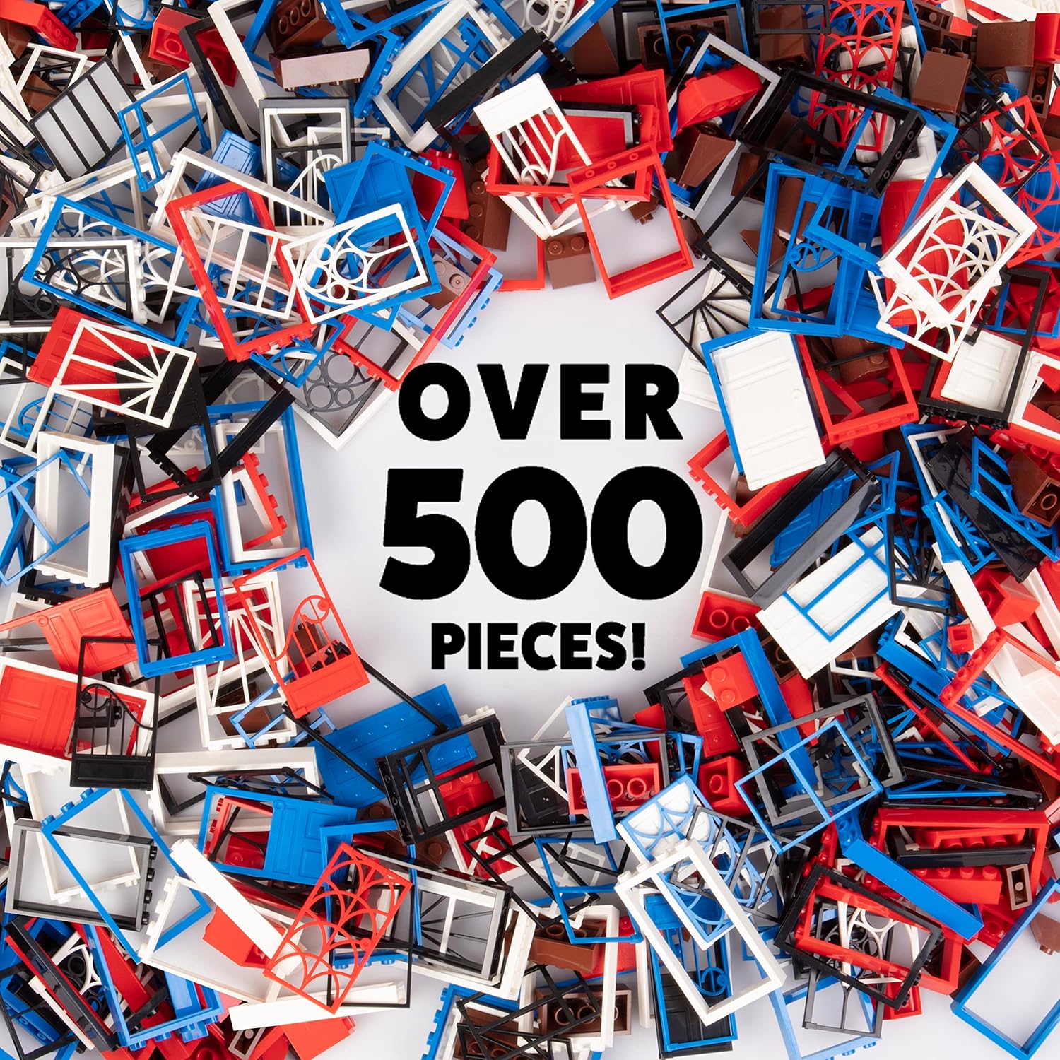500 Pieces Windows, Doors, and Roof Building Block Bricks - Includes Over 500 Pcs of Unique Doors & Windows for Modular House Building - Tight Fit w All Major Brands - Kids Easter Basket Stuffer Gift