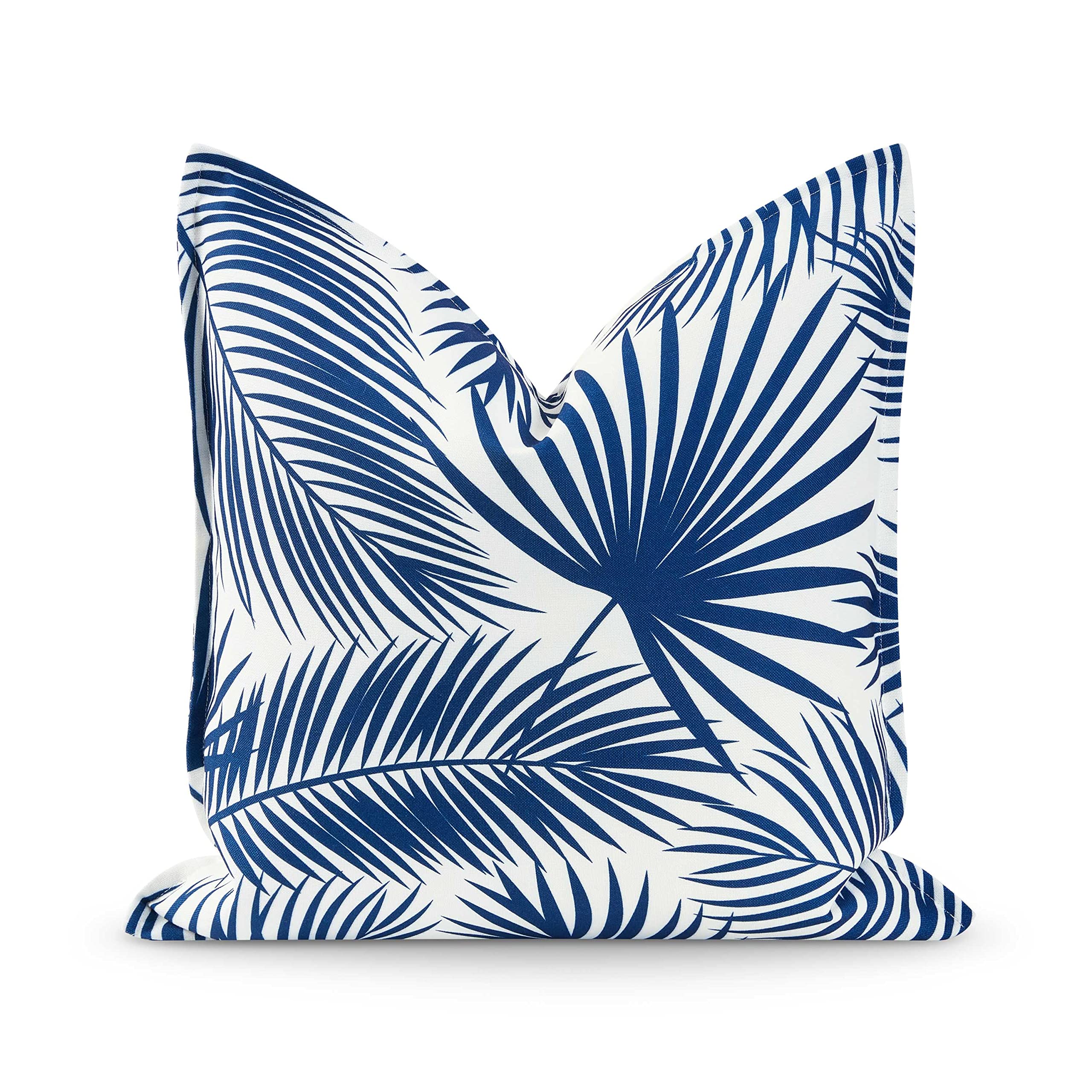 Hofdeco Premium Coastal Hampton Style - Funda de almohada para patio interior y exterior, 20 x 20 pulgadas, resistente al agua para patio trasero, sofá, hoja de palma azul marino