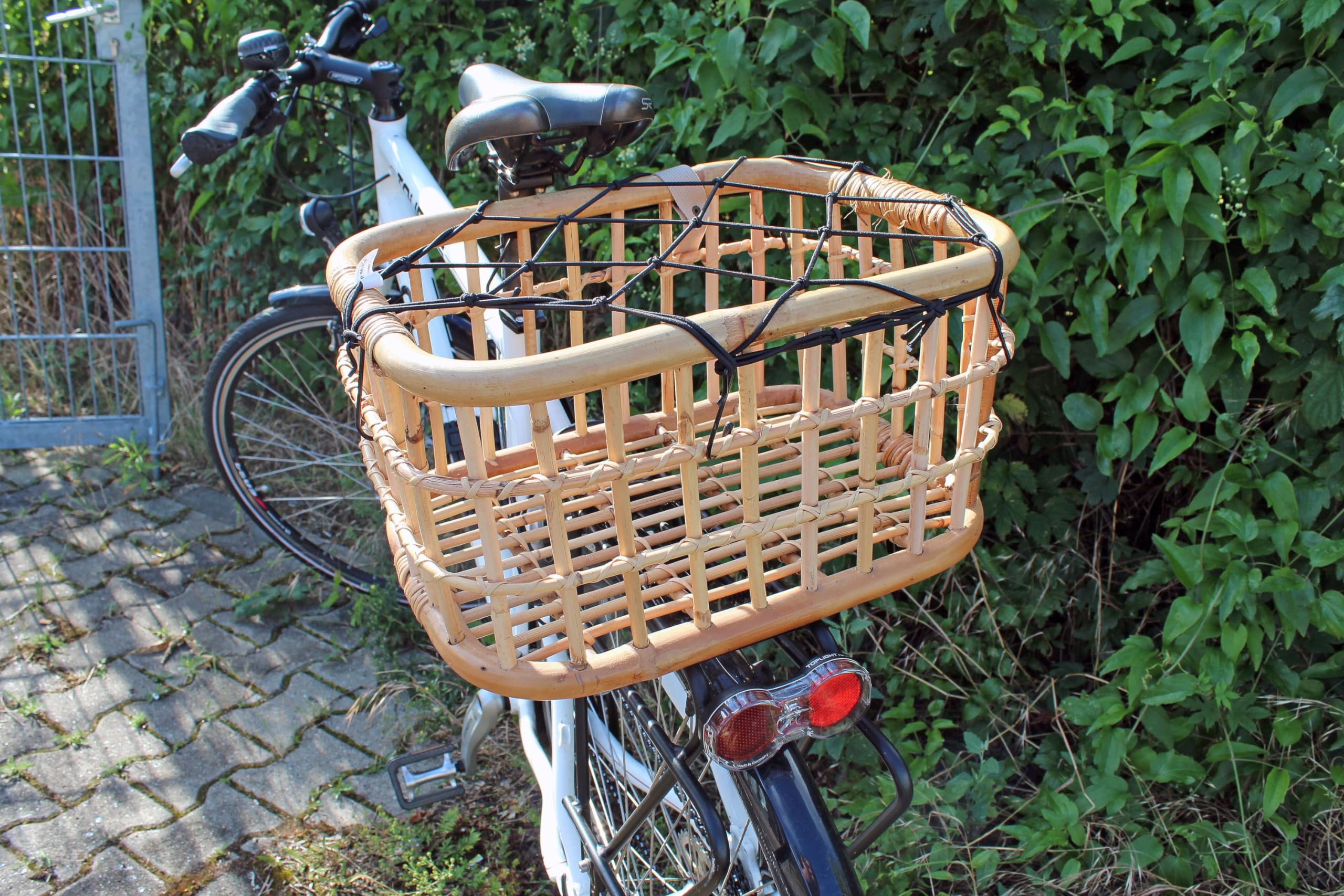 Fietsnet voor mand, bagagenet, 25 x 25 cm, zwart, met 6 haken voor mand en bagagedrager of motornet voor helm, cargon-net, valbescherming