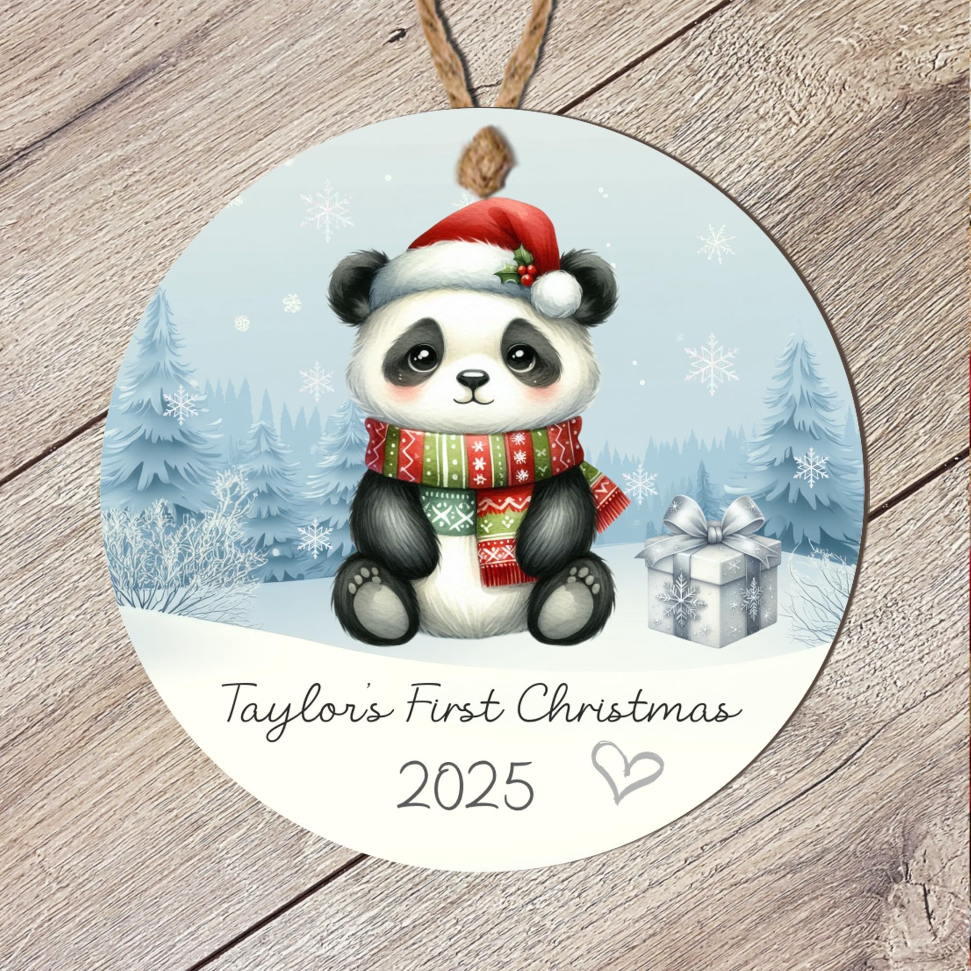 Whimsical Personalised Baby's First Christmas Animal Hanging Bauble Cute 1st Christmas Keepsake Tree Decoration Gift (Panda, MDF Wood - Indoor Use Only)