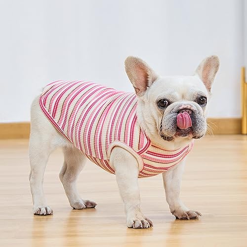 Miniatura 5 de Camisas para perros, chaleco de algodón a rayas, ropa elástica sin mangas para perros pequeños, paquete de 2 camisetas suaves y transpirables para