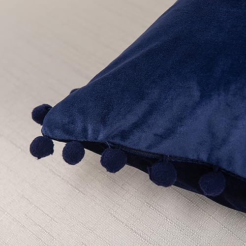 Miniatura 4 de Elegant Comfort POM-POMS - Juego de 2 fundas de cojín de terciopelo con flecos, suaves, lisas, decorativas, cuadradas, para sofá, cama, sala de