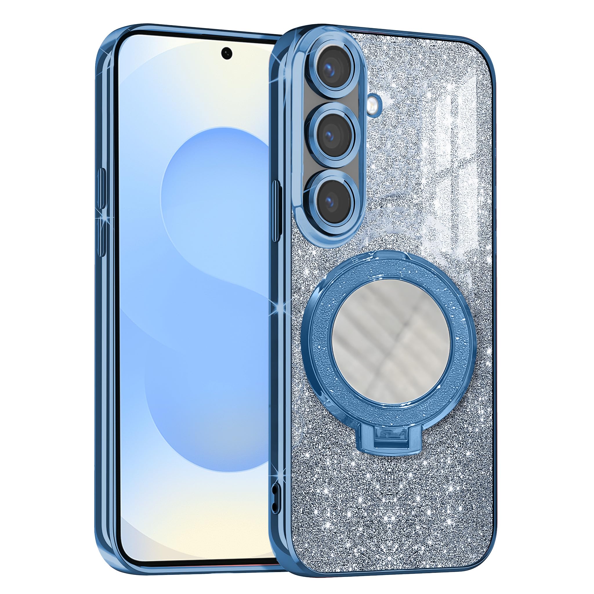 GADVIK Gradient Glitter Magnetic Ring Stand Case for Samsung Galaxy S24 FE 5G- Shockproof, Stylish & Durable Soft TPU Slim Protective Cover with Removable Glitter Paper (Blue)