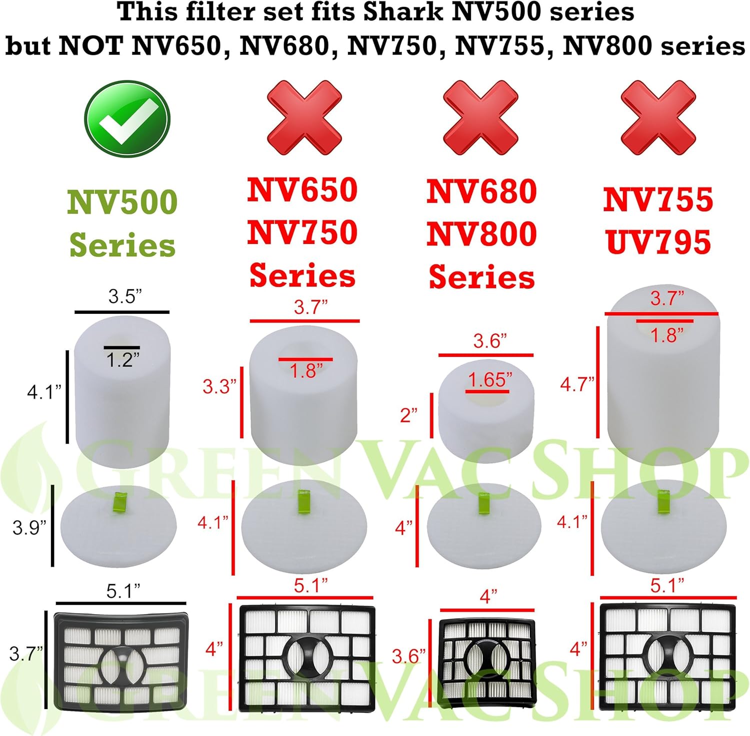GreenVacShop 4+2 Pack Shark Rotator Professional Lift-Away NV500, NV501, NV502, NV503, NV505, NV510, NV520, NV552, UV560 Replacement Filter Set, 4 Foam+4 Felt+2 HEPA Filters, XFF500 XHF500 : Industrial & Scientific