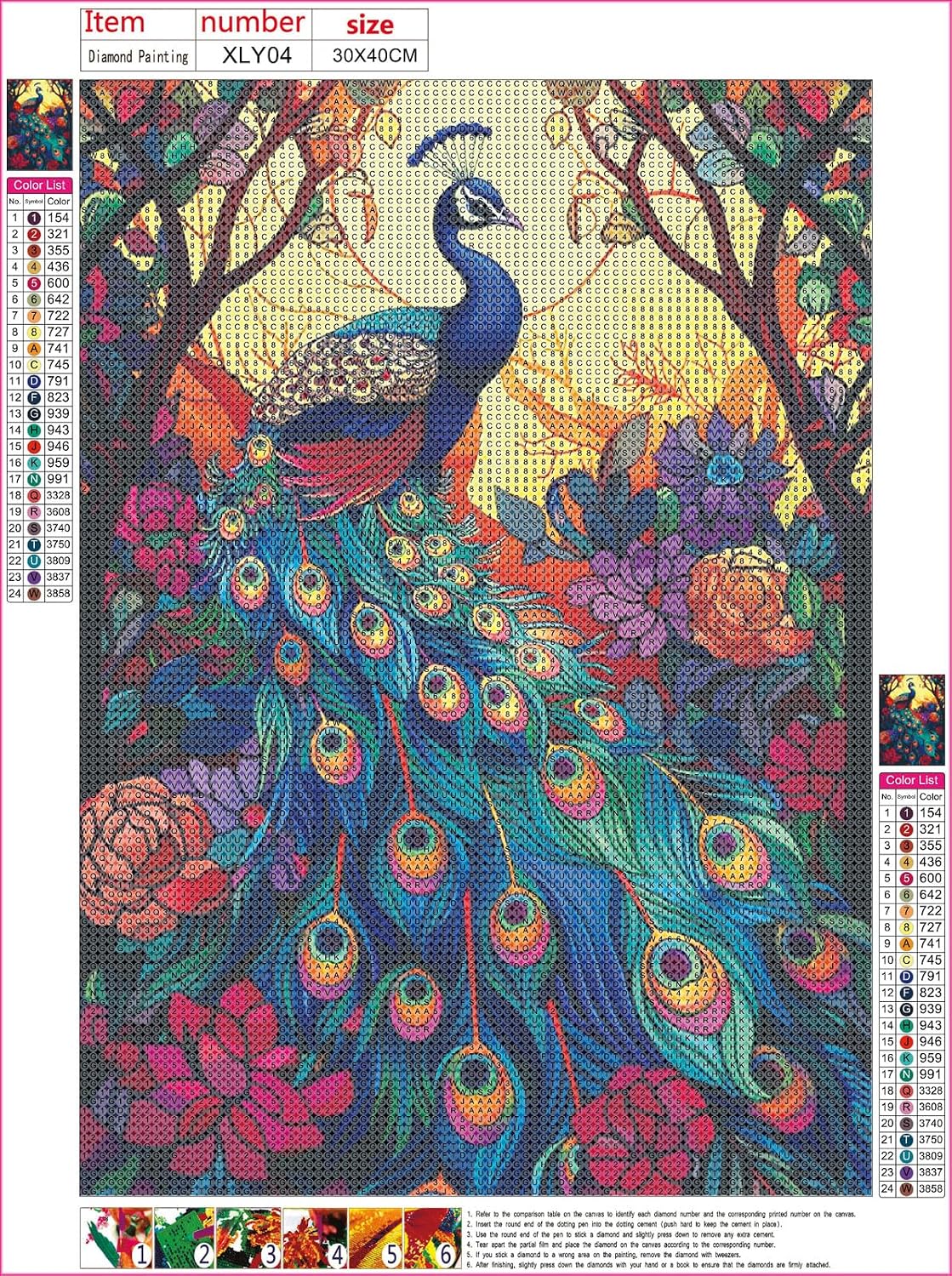 Naykow Diamond Art Kits for Adults Peacock Diamond Painting Peacock Stained Glass Kit, Bead Embroidery Kit Diamond Art Animals Cross Stitch Diamond Arts for Home Wall Decoration 12 x 16 inches image 2
