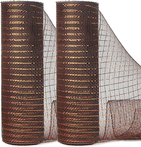 Miniatura 29 de Ribbli 2 rollos de cinta de malla metálica de oro rosa de 10 pulgadas x 30 pies (10 yardas), marfil con lámina de oro rosa e hilo marfil, cinta