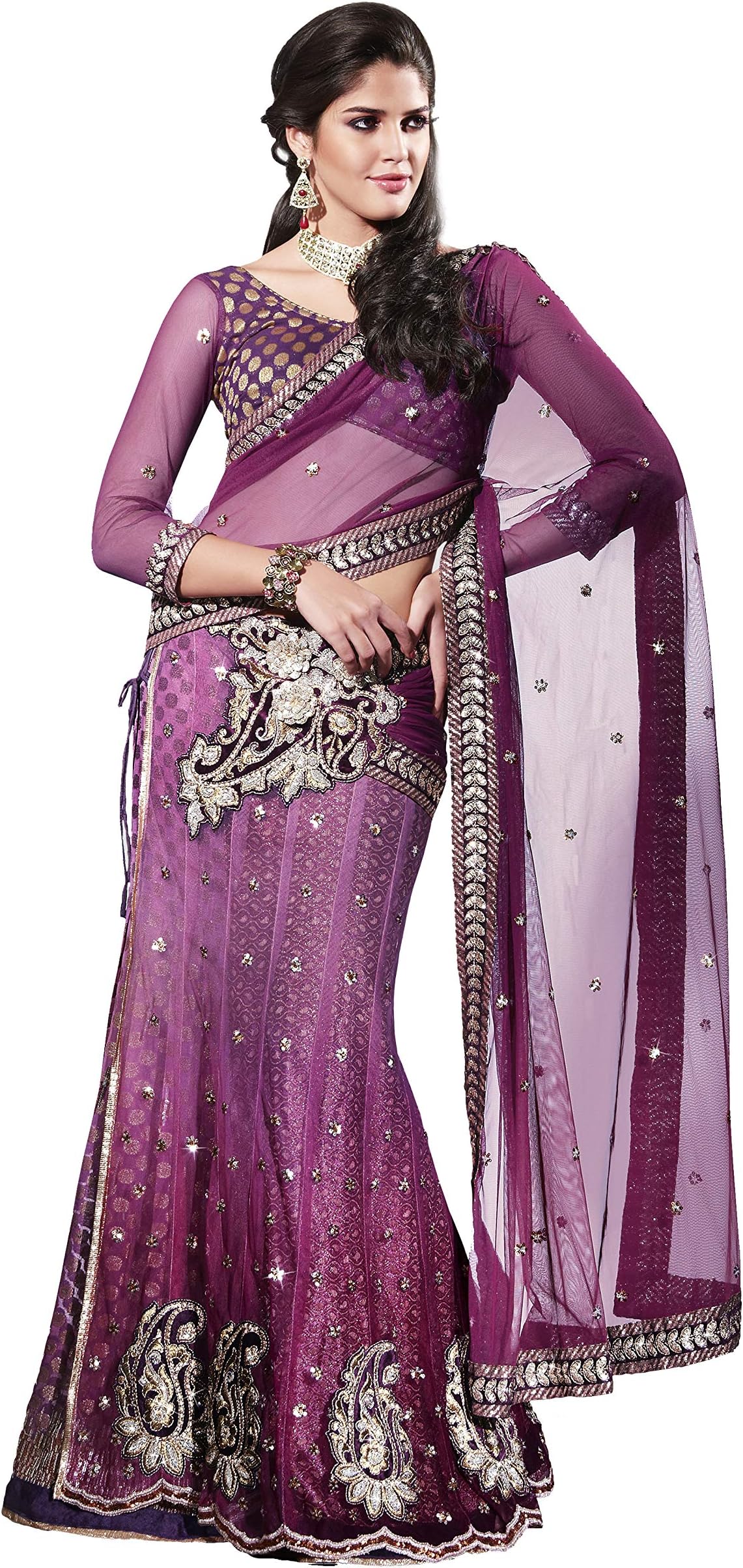 Mahotsav Women's Net with Blouse Piece Lehenga Choli (1913_Purple)