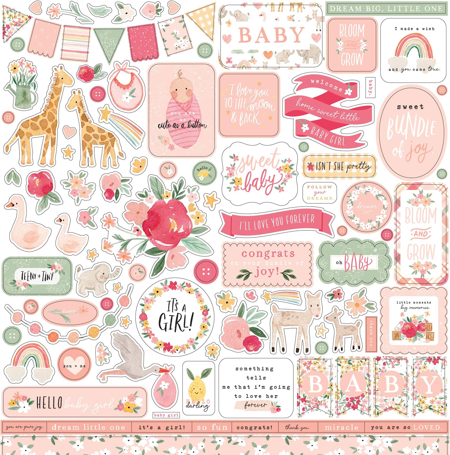 Echo Park Paper Company Welcome Baby Girl Element Sticker, 12-x-12-inch