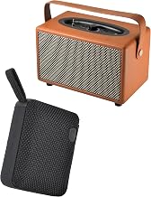 Portable Mini Bluetooth Speaker with FM Radio IP68 Waterproof + Vintage Leather 50W Portable Rechargeable Music Bluetooth Speaker