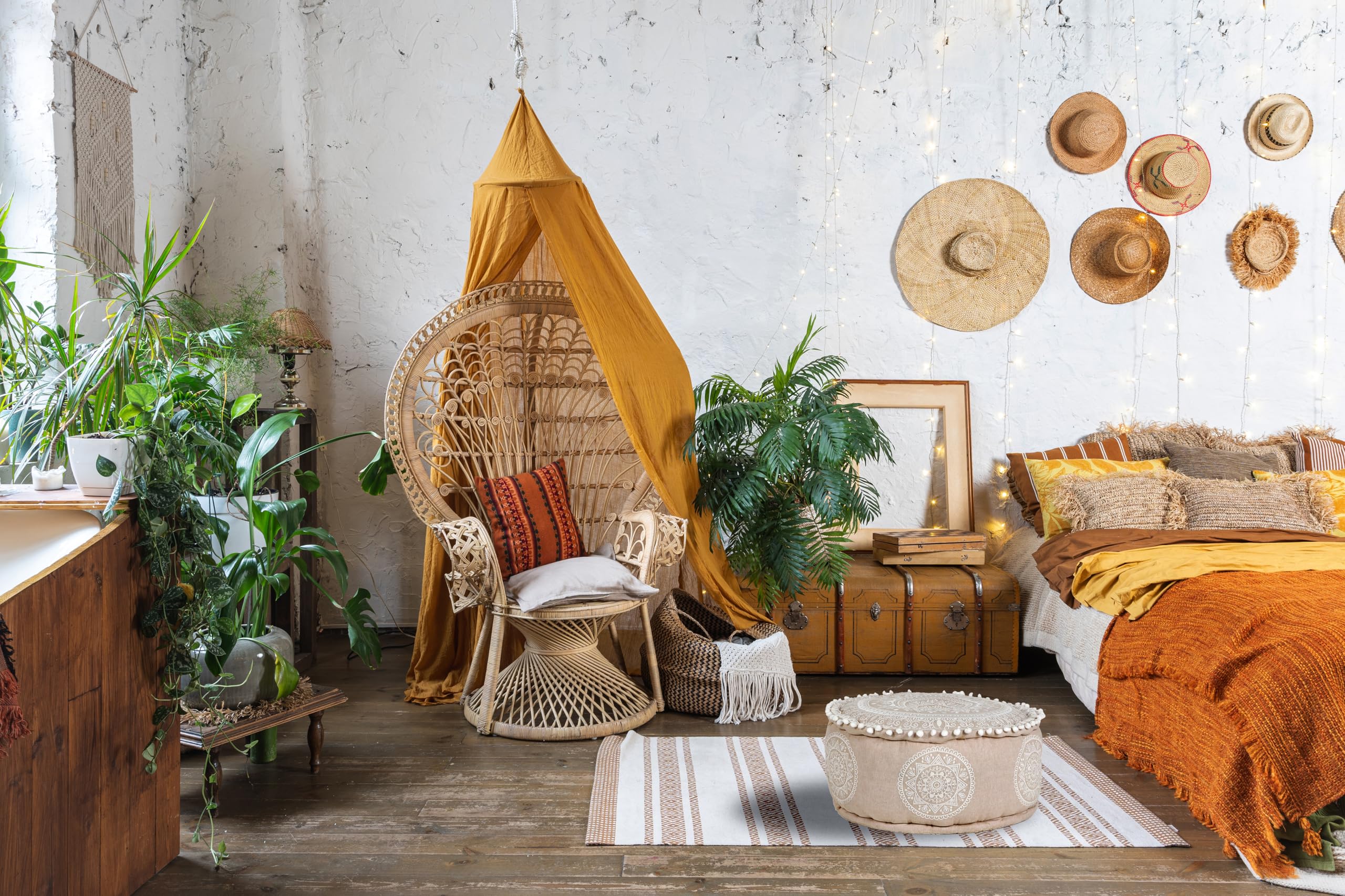 Boho Pouf Donia handgefertigt aus Baumwolle in Beige 50 cm handgemacht