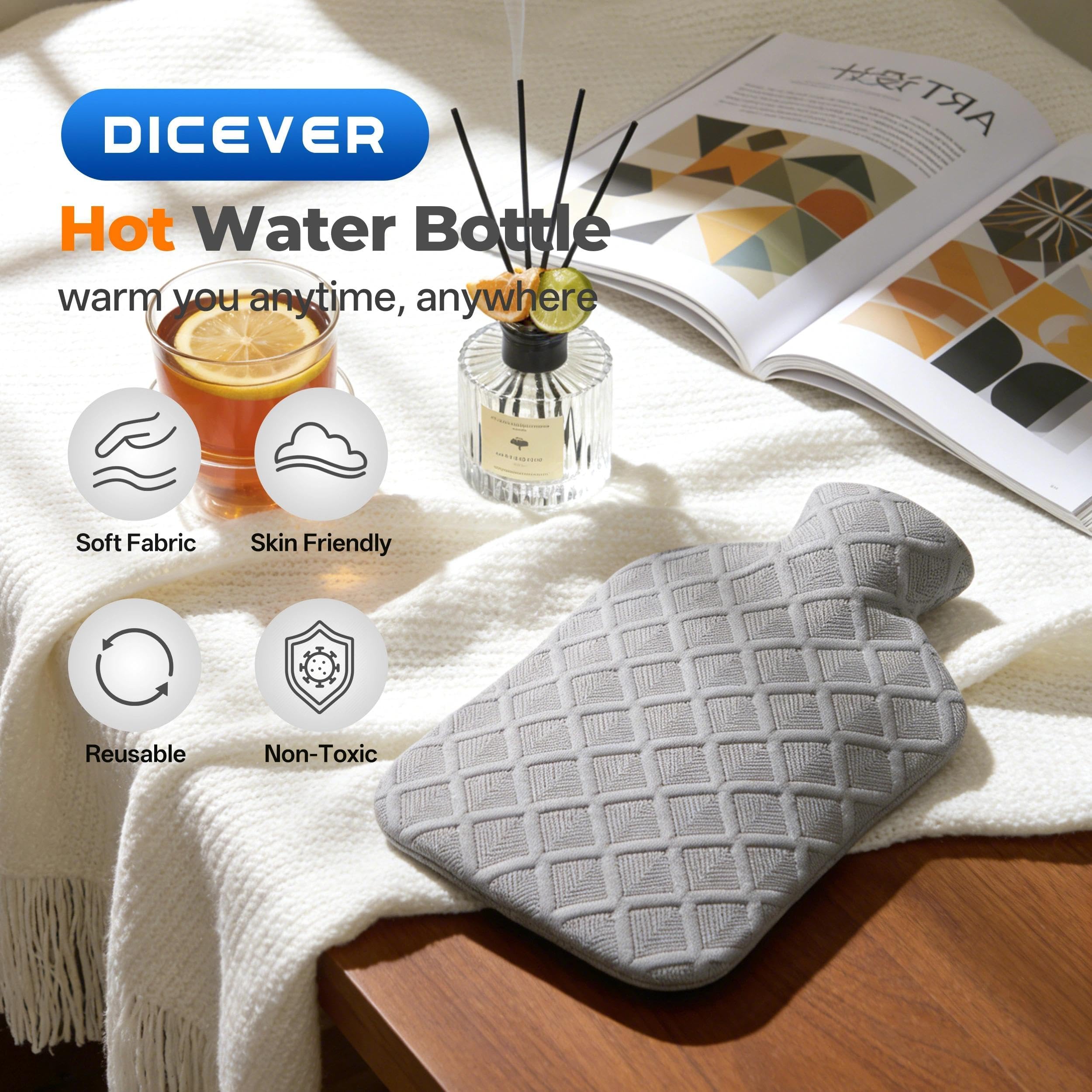 Botella de agua caliente con cubierta suave, bolsa de agua caliente de 2 litros, terapias calientes y frías para dolores musculares, calambres menstruales, alivio del dolor de cuello y