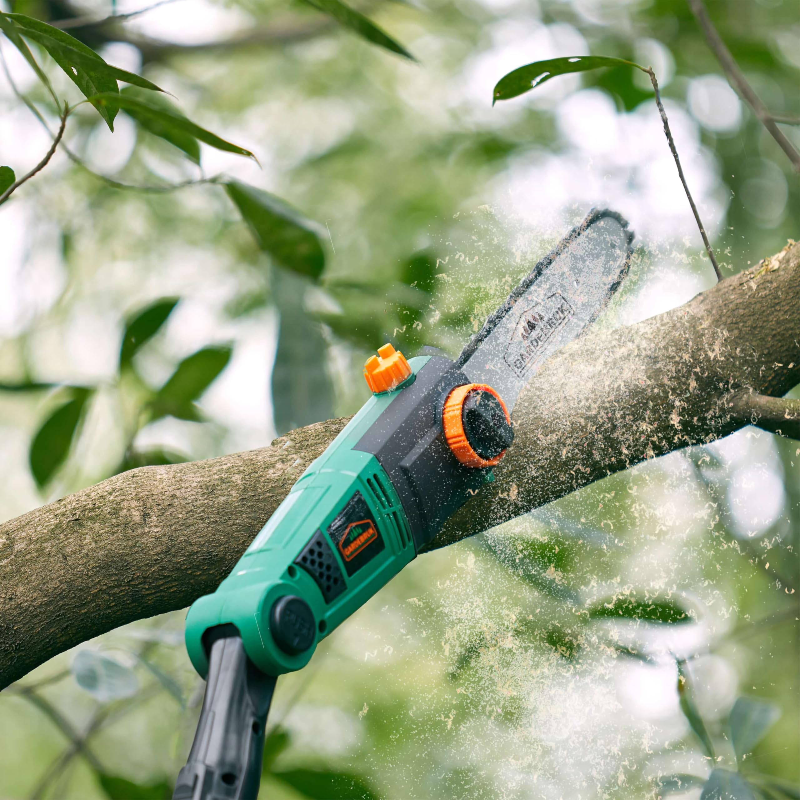 GARDEBRUK® Elagueuse sur perche électrique 750W poignée ergonomique lame 26cm télescopique coupe branche tronçonneuse sécateur scie arbre branches