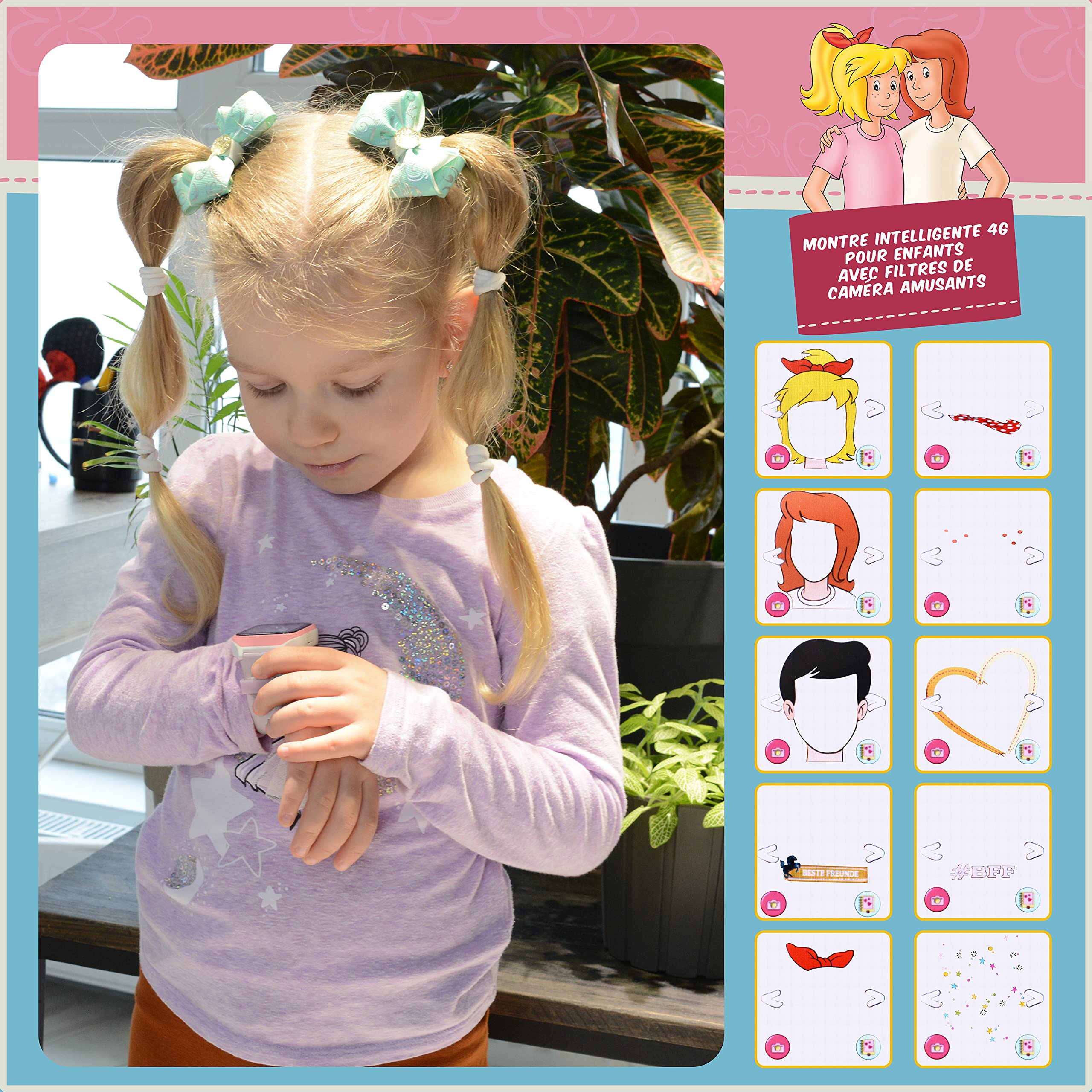 Technaxx Bibi et Tina 4G Montre Intelligente pour Enfants avec filtres de caméra Amusants - Chat, appels, appels vidéo, enregistrements vidéo, Appareil Photo, réveil, Fonctions de Fitness, etc.