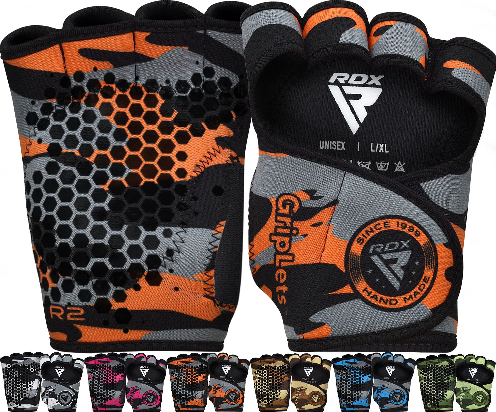 RDX Weight Lifting Gloves Grips, Workout Gym Fitness, Ventilated Anti-Slip Open Back Gripper, Deadlift Strength Training HIIT Exercise, Women Men Rowing Cycling Hanging Climbing Gymnastics Pull Ups