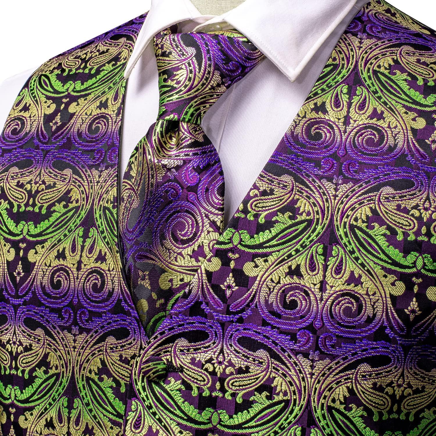 Dubulle Mens Vest and Tie Set Paisley Floral Waistcoat Neckties for Men Lapel Pin Clip Set Wedding Business - Image 3