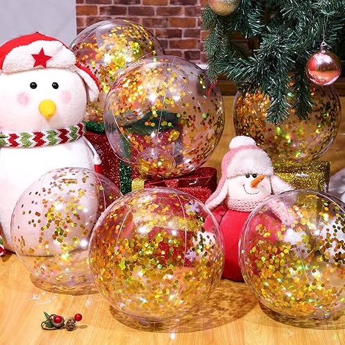 Miniatura 2 de Zhanmai 20 mini bolas de playa con purpurina de 8 pulgadas a granel, inflables transparentes para piscina, playa, piscina y decoraciones (dorado)