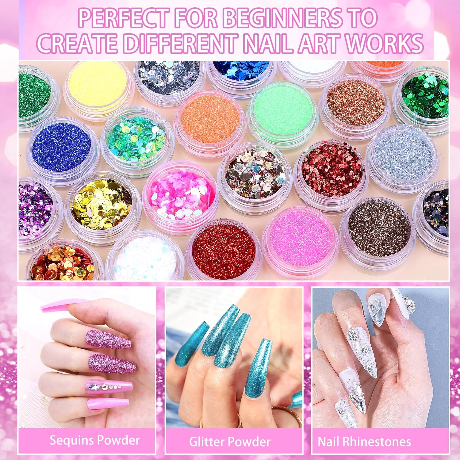 Professional Acrylic Nail Kit with Drill and UV Light, All-in-One Nail Kit for Beginners with Everything, 24 Glitter Colors Acrylic Powder, Nail Drill, UV Lamp, Complete Manicure Set for Home Salon