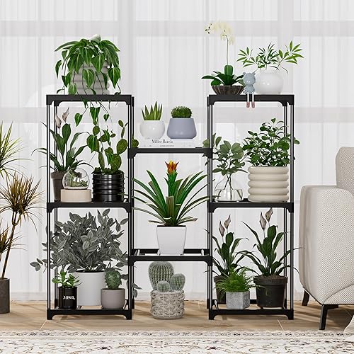 Miniatura 2 de Soporte para plantas de interior y exterior, 3 niveles, 8 macetas, estante grande de metal para múltiples plantas, soporte para macetas altas