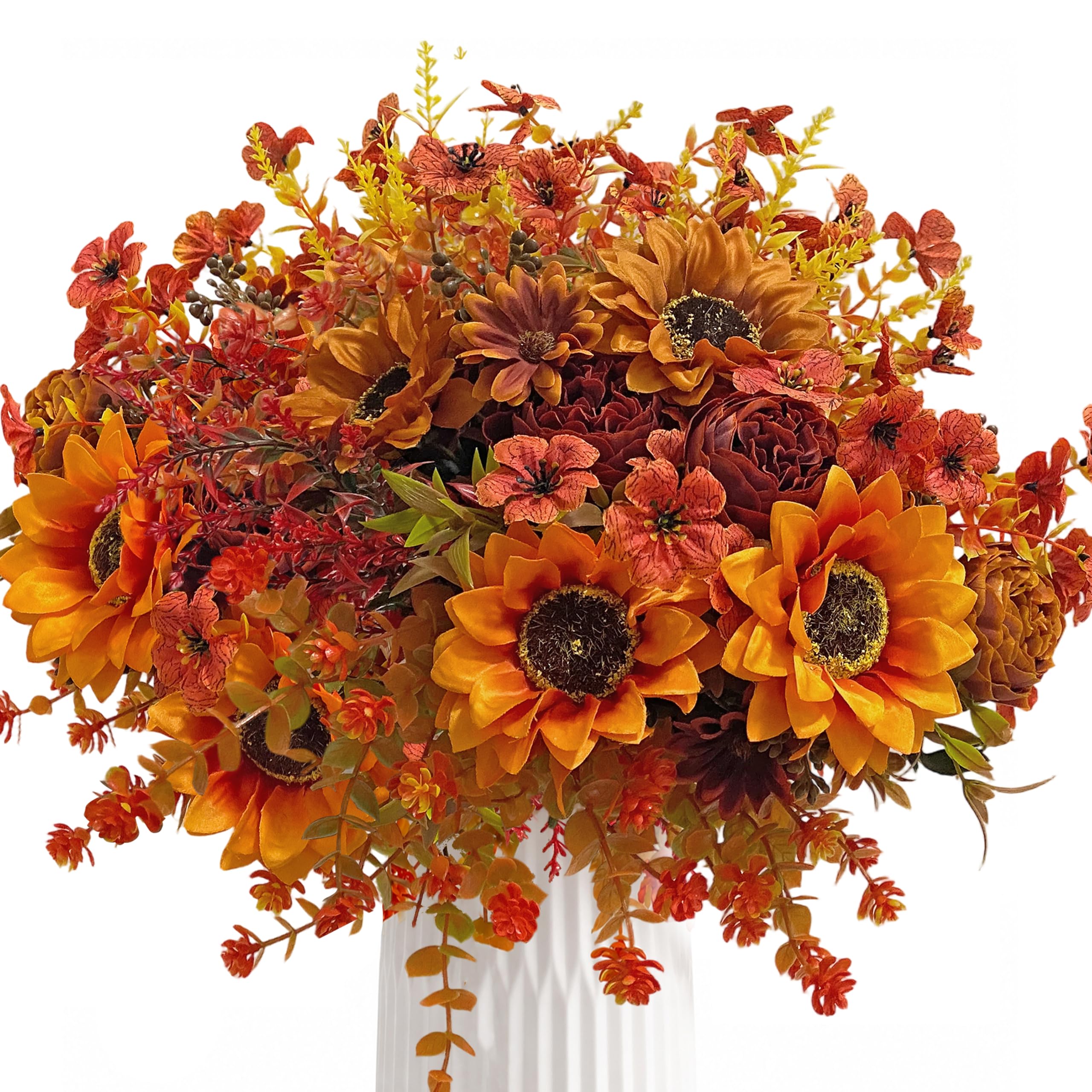 8 Bündel Herbstblumen Künstlich Herbst Sonnenblumen Kunstblumenstrauß | Herbststrauß Wie Echt Seidenblumen Pfingstrosen Künstliche Blumen Herbst Blumenstrauß für Tischdeko Hochzeit Wohnzimmer Vase