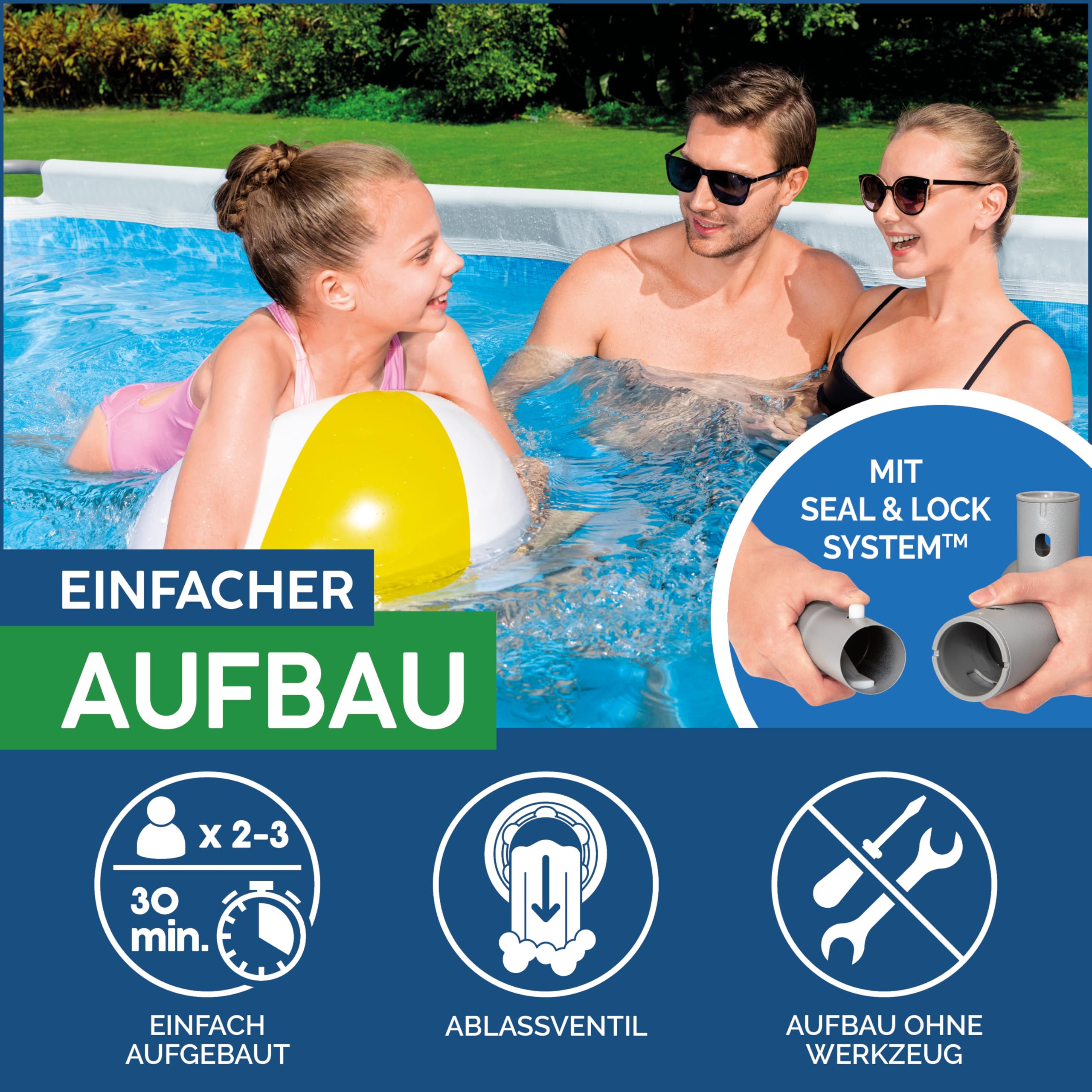 Bestway Power Steel Frame Pool Set mit Sandfilteranlage 412 x 201 x 122 cm, grau, eckig