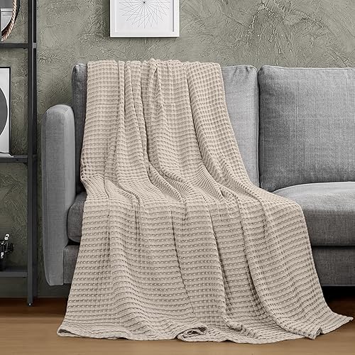 Miniatura 4 de Utopia Bedding Manta de punto gofre 100% de algodón caqui, 300 GSM, tamaño Queen, 90 x 90 pulgadas, suave, ligera, transpirable, para todas las