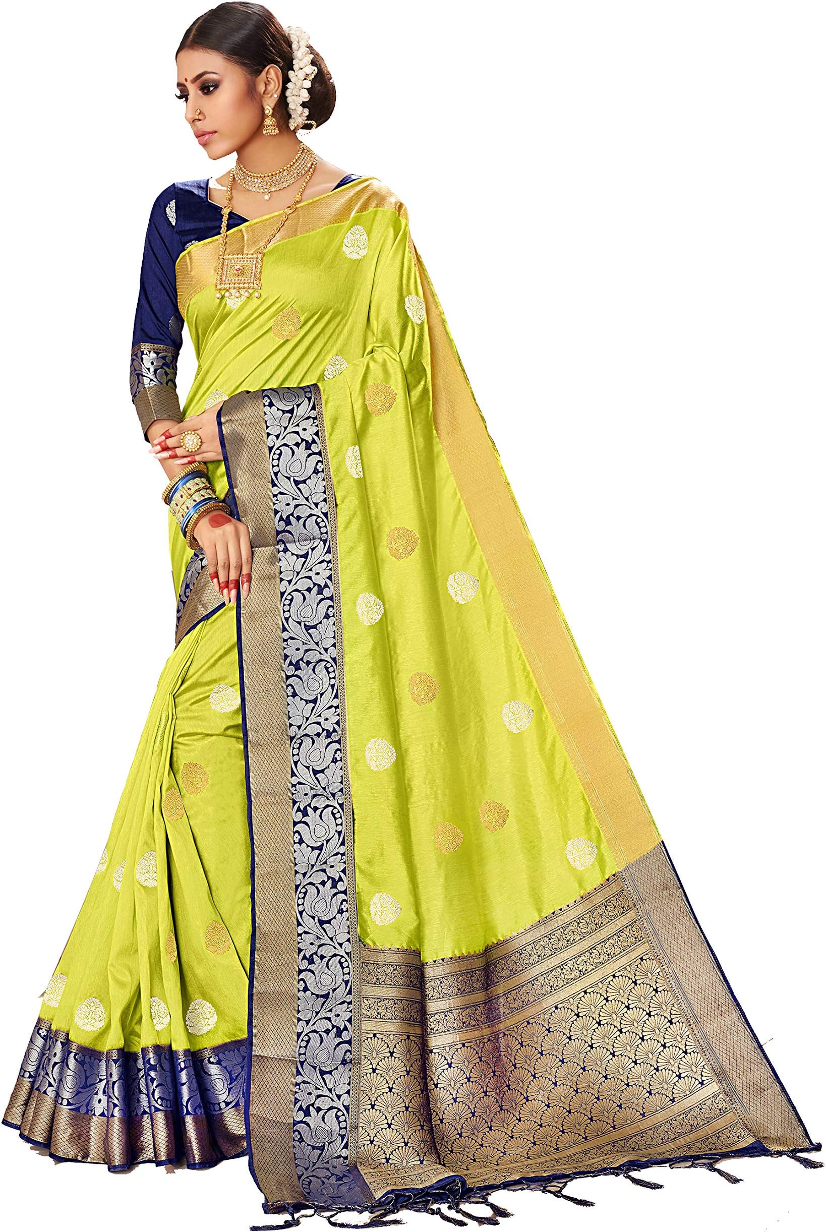 Sarees For Women Banarasi Art Silk l Indian Rakhi Wedding Diwali Gift Sari with Unstitched Blouse