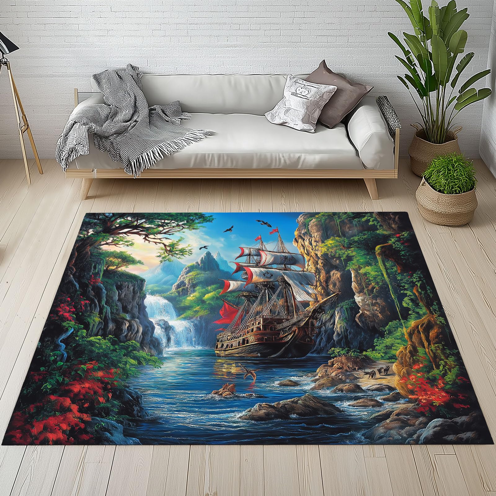 Tapis bateau pirate 80x150 cm pour chambre enfant lavable et antidérapant