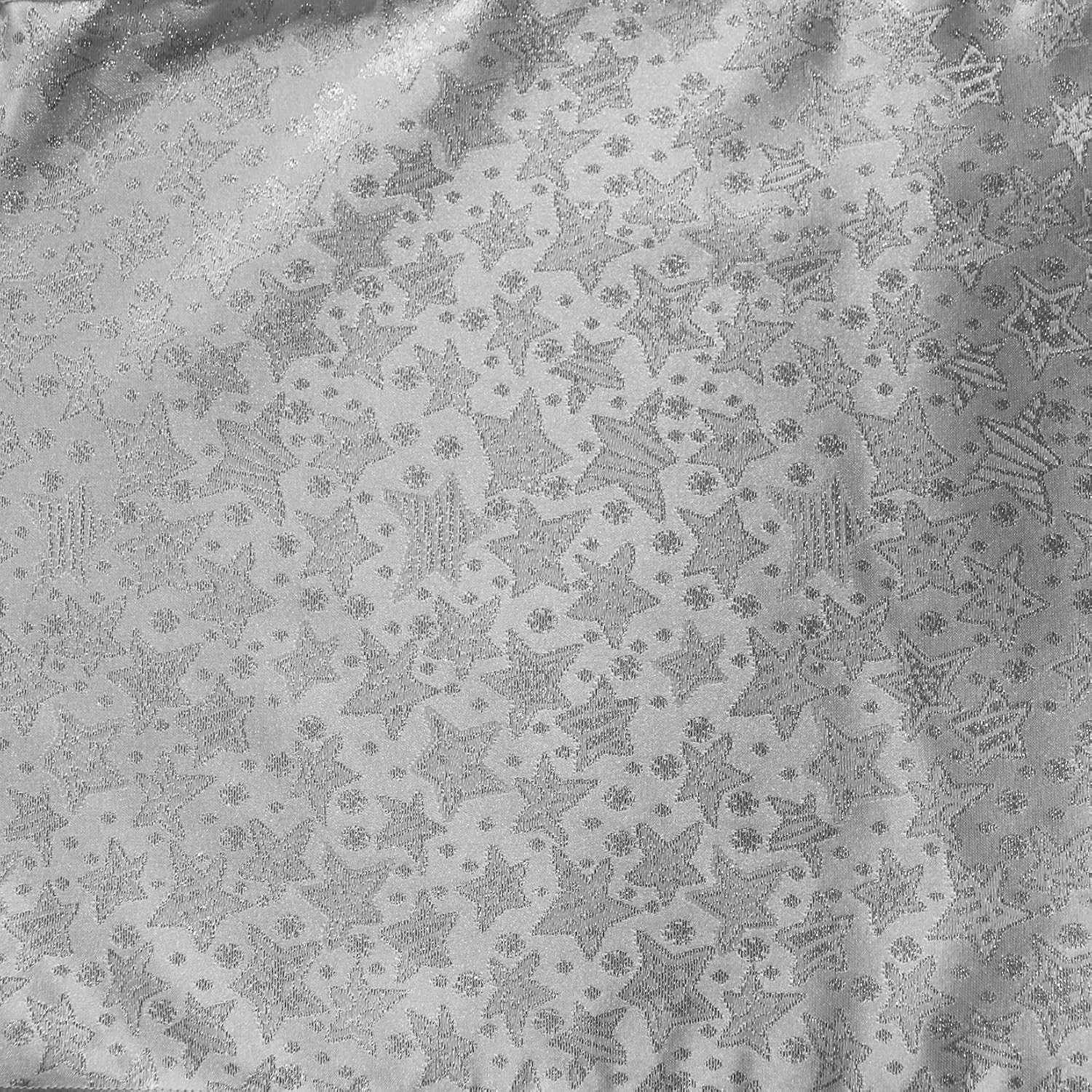 Zen Creative Designs Christmas Brocade Fabric by The Yard 58 Inch Wide/Heavy Weight Shiny Fabric/Craft & Sewing Material (10 Yards, Silver Stars)