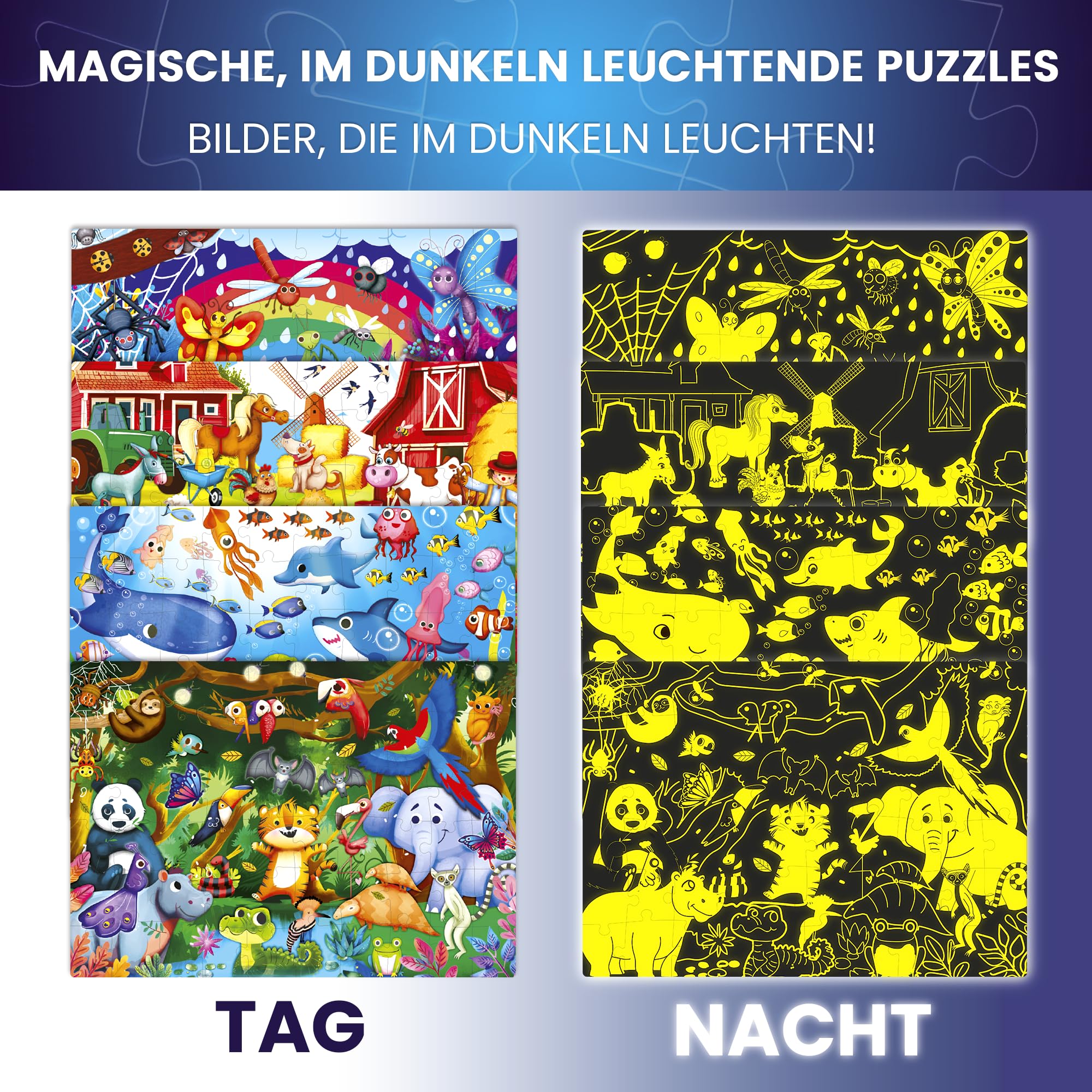 QUOKKA Puzzles For 3 4 Year Olds, 4x60 Glow Jigsaw Puzzles For Kids - Image 2