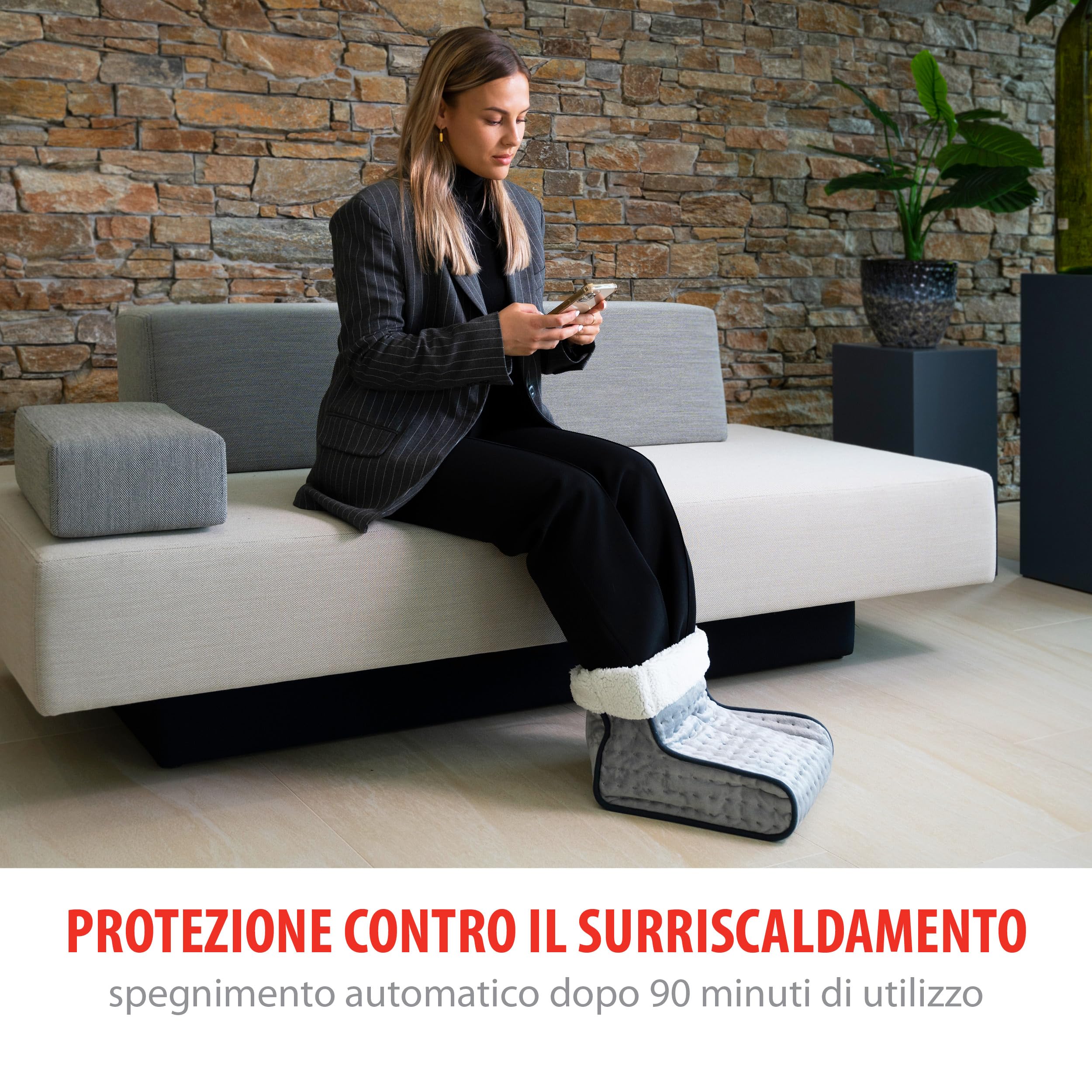 alpina Scaldapiedi Elettrico - Scalda Piedi Casa Elettrico Protezione dal Surriscaldamento - Scalda Piedi Casa Elettrico Fodera interna Lavabile - 3 Impostazioni di Calore - Grigio