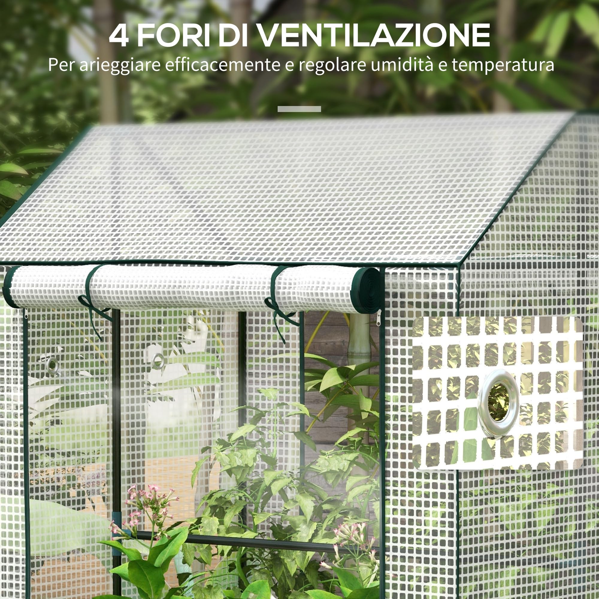 Outsunny Serra da Giardino con Copertura in PE, Serra a Casetta a 2 Zone con Porte Avvolgibili e Prese d'Aria per Orto e Balcone, 100x80x150cm