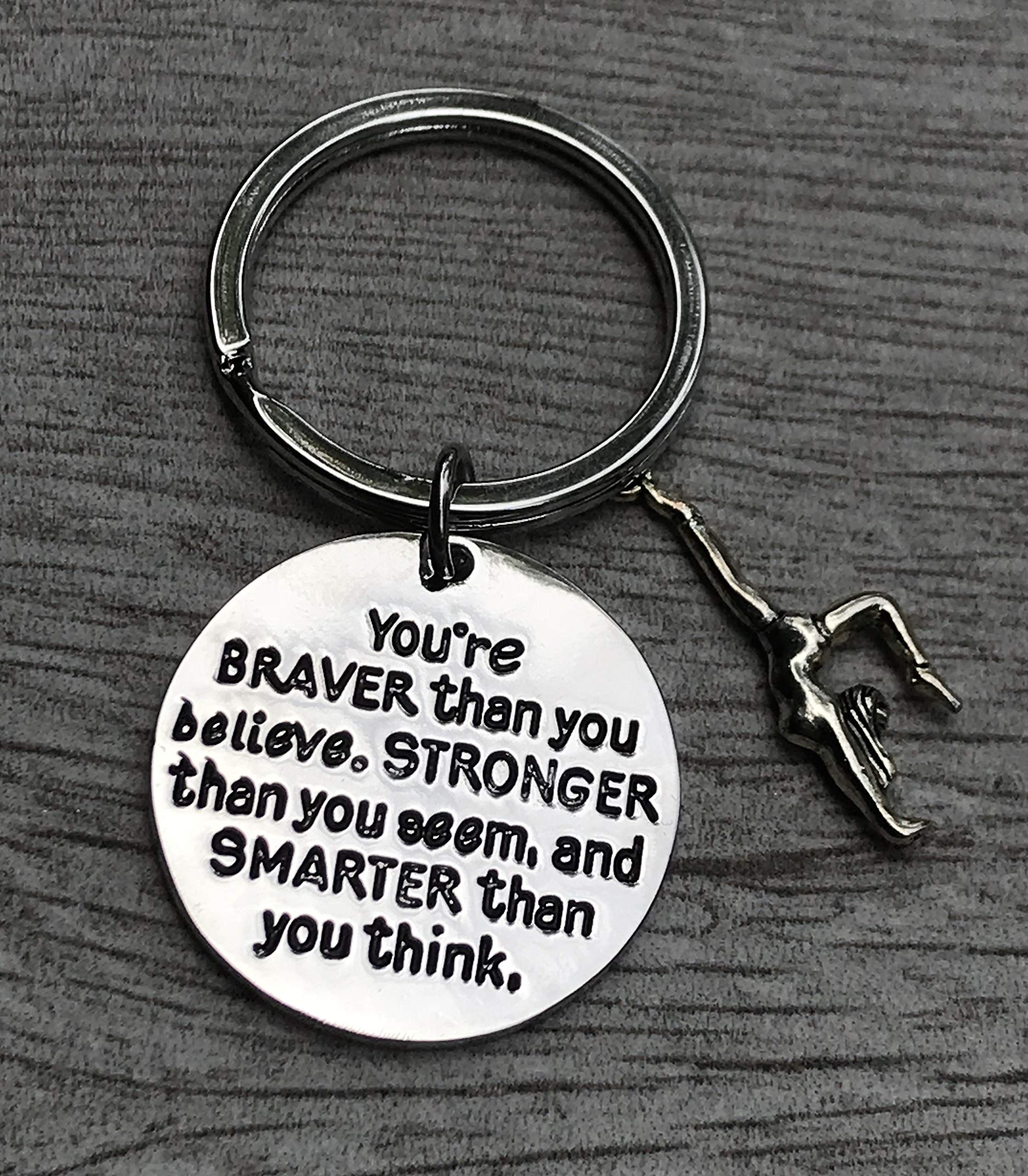 Gymnastics Charm Keychain, Inspirational You’re Braver Than You Believe, Stronger Than You Seem & Smarter You Think Jewelry, Gymnastics Gifts for Gymnasts, Teams and Coaches