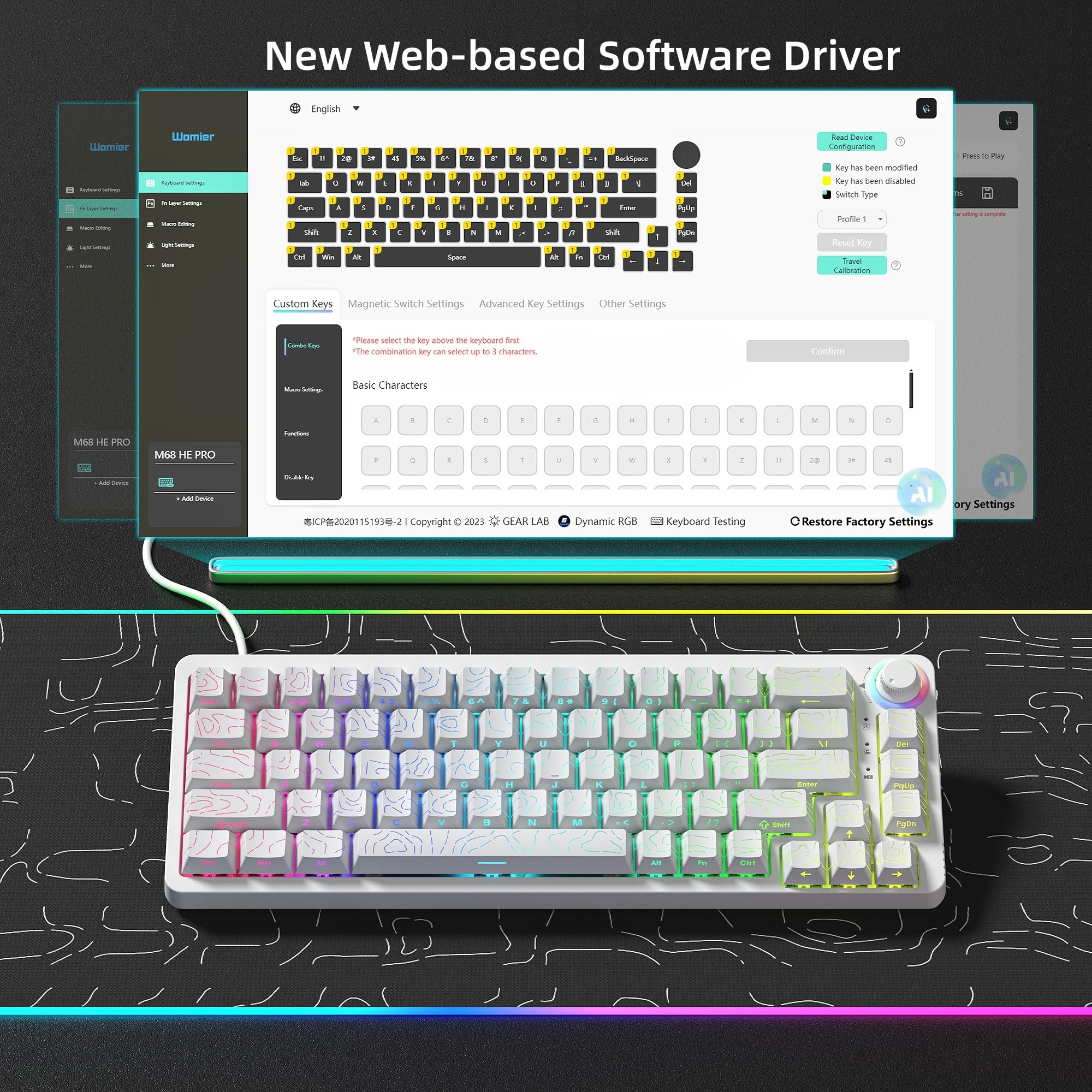 Womier Teclado M68 HE V2 60% de disparo rápido, efecto Hall, teclado mecánico personalizado RGB con cable con interruptor magnético, teclas PBT para Mac/Win (blanco)