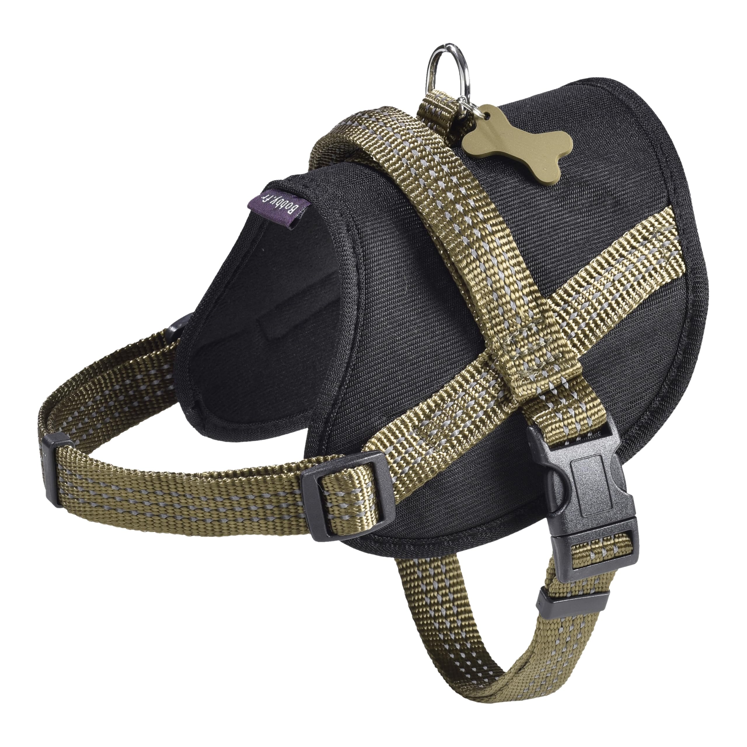 Bobby Easy Safe Dog Harness with Tag Size XS Reflective Nylon with Coat Cover, Adjustable Buckle Closure, Khaki, Chest Size 31-43 cm