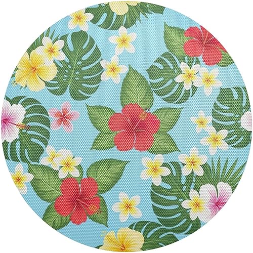 Tropical Leaves Vibrant Flowers Red Round Place Mats, Heat Resistant Non Slip Dinner Placemats Round for Kitchen one sizex6