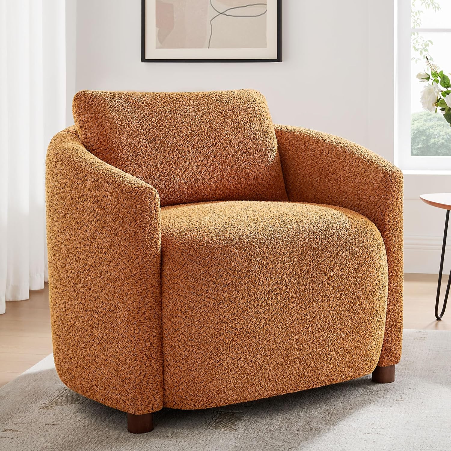 Boucle Accent Barrel Chair, Cloud Reading Chair for Living Room & Bedroom, Furry Sherpa Armchair with Cozy Soft Throw Pillow Back, Comfy Upholstered Lounge Chair, Modern Single Sofa Chair