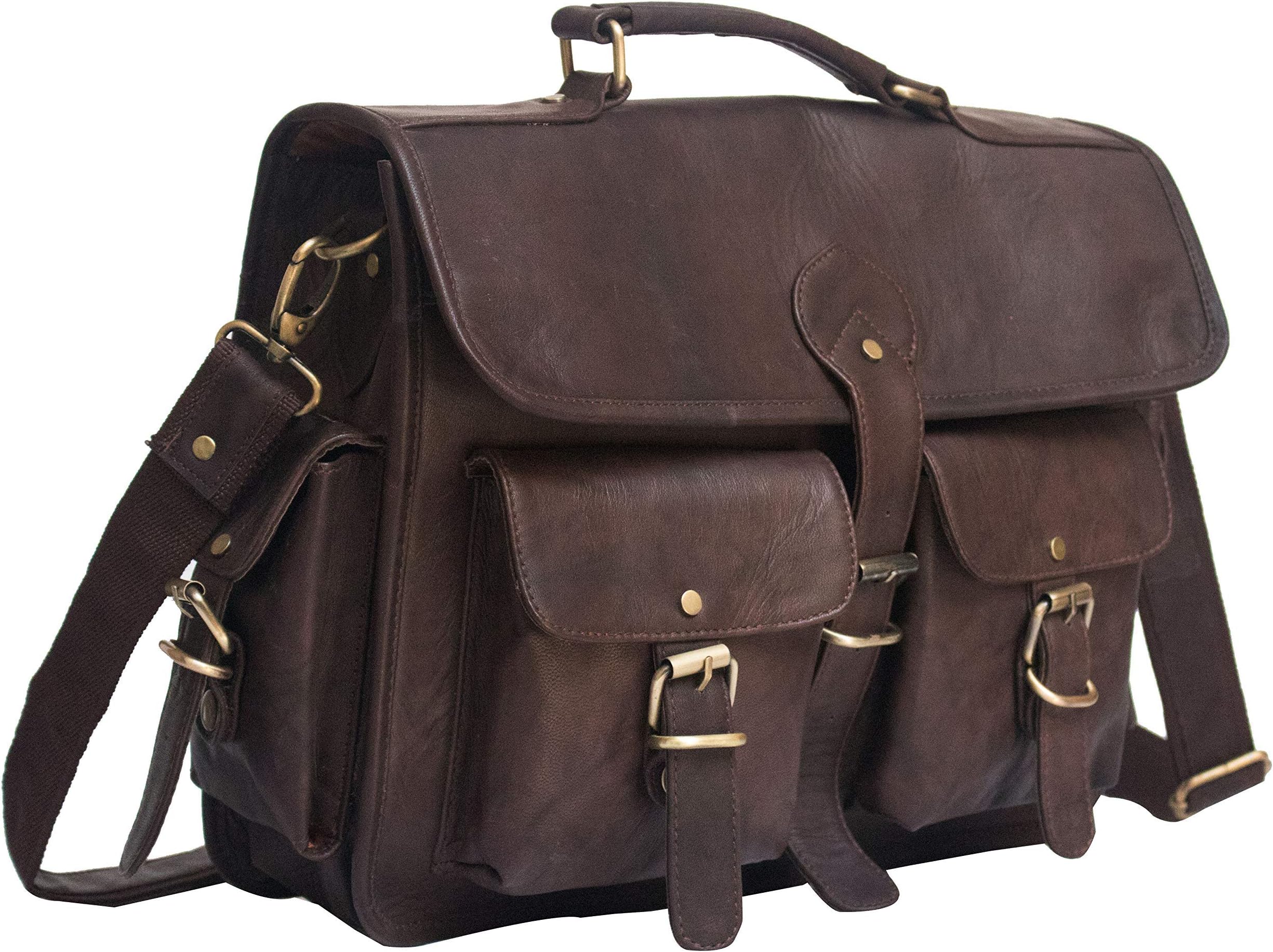 Vintage Leather Messenger Soft Leather Briefcase Satchel Laptop by Urban Hide (Buff Bag)