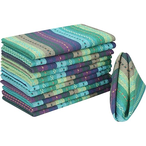 Cloth Napkins,Cotton Napkins,Dinner Napkins Cloth,Dinner Napkins,Cloth Napkins Set of 12 Cotton,Napkins Cloth,Cloth Napkins Cotton,Cotton Dinner Napkins, Salsa Stripe Napkins 18x18 Teal Multi