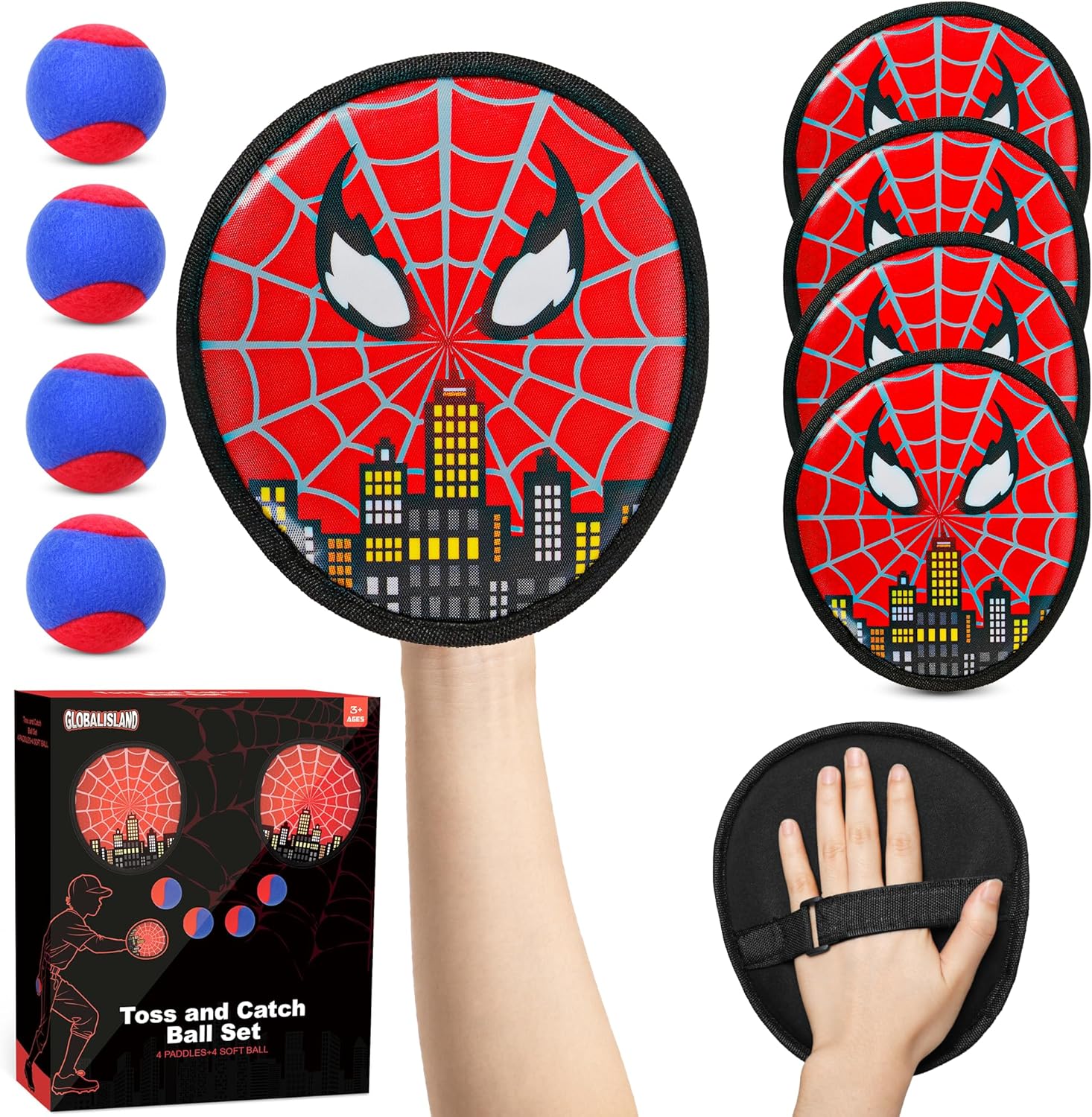 Toss and Catch Ball Game for Kids, 4 PCS Beach Outdoor Toys Set, Toddler Baseball Glove & Catch Ball Toy for Yard Beach Camping Birthday for 3 4 5 6 7 8-12 Year Old Boys Girls