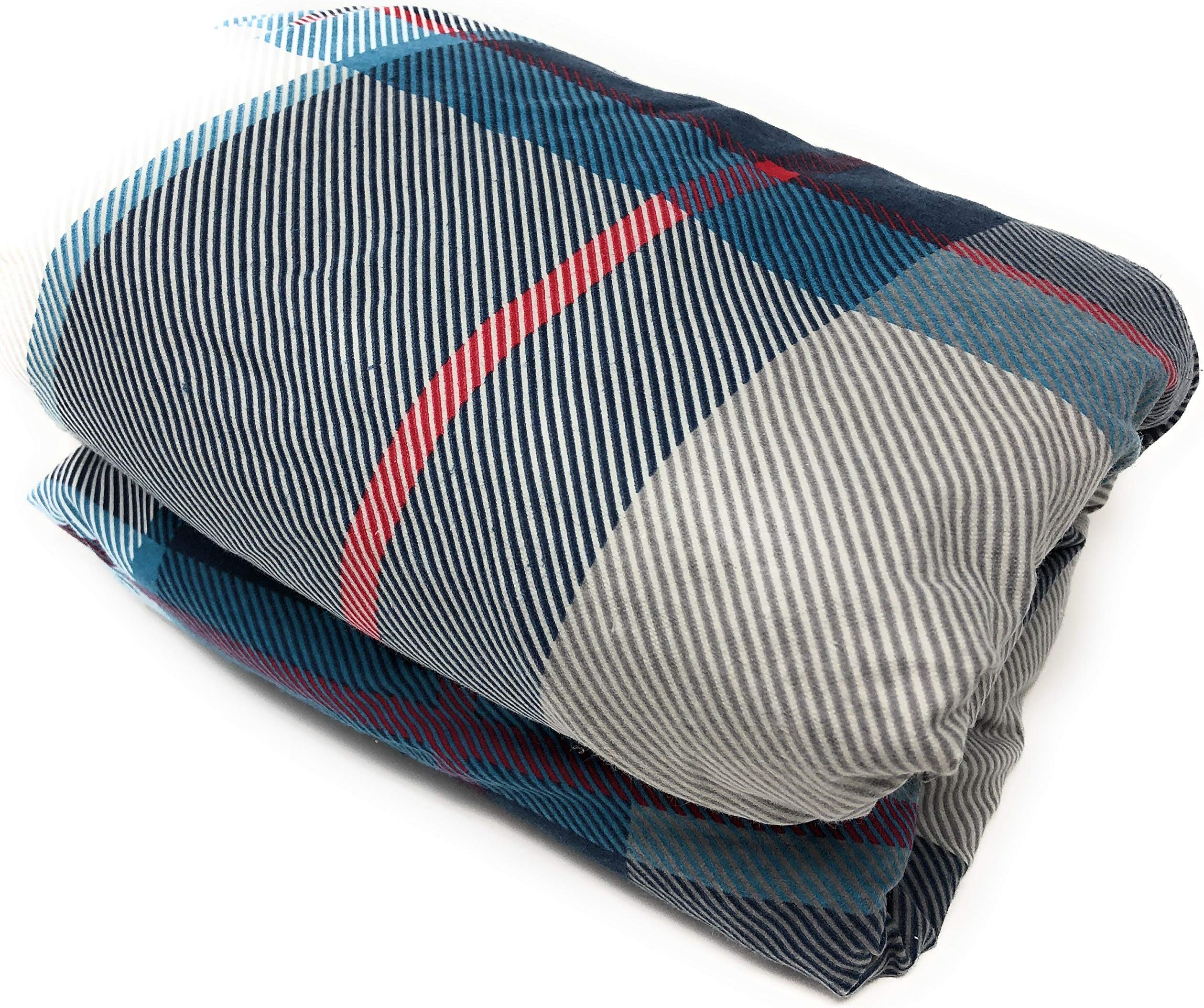 Maymarg Bedding%100 Cotton Heavyweight Flannel Plaid Fitted Sheet (Light Blue Plaid, Queen)