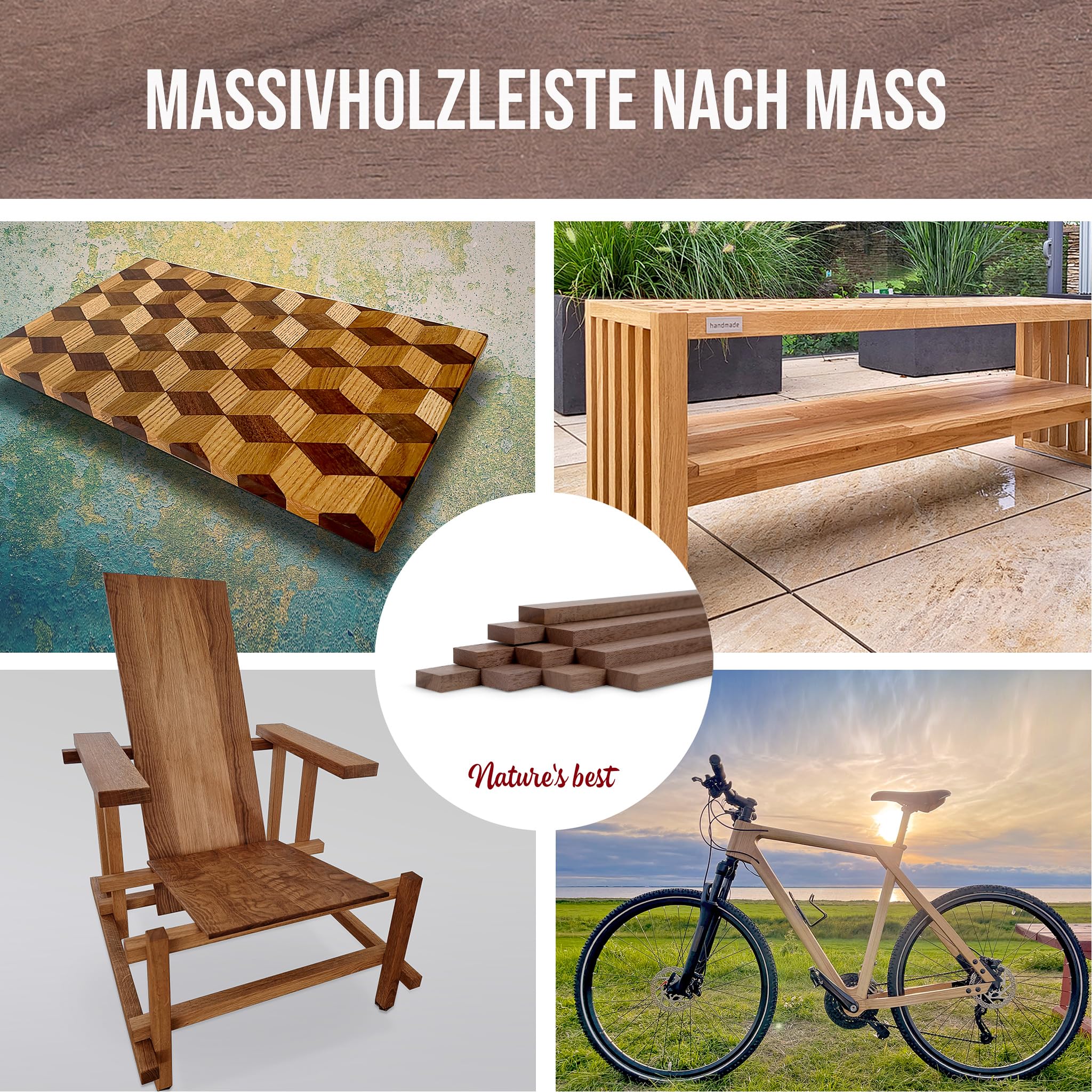 10er‑Set Holzleisten Nussbaum gehobelt 500 × 25 × 8 mm – Massivholzleisten naturbelassen & verleimfertig – für Möbelbau & Innenausbau