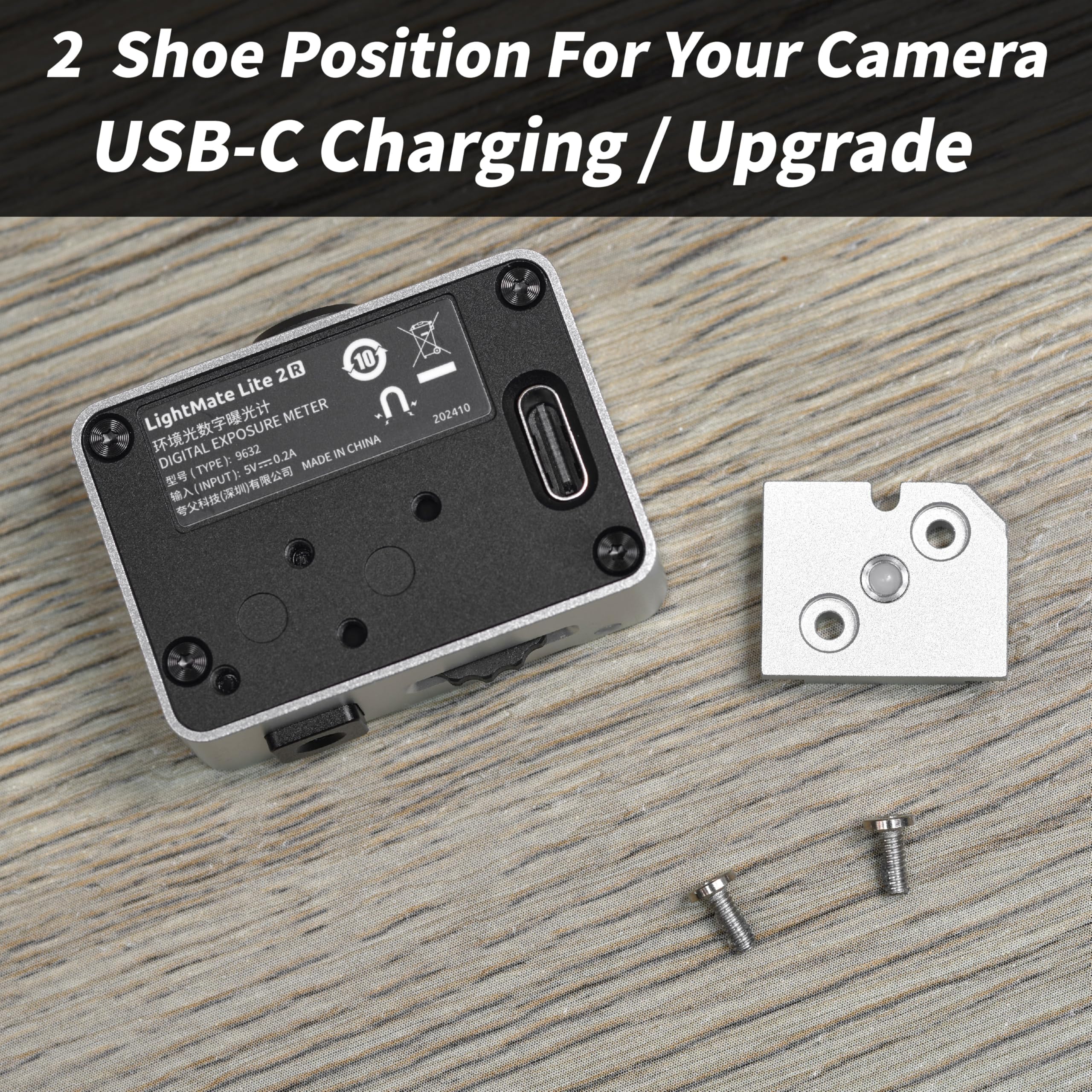 LightMate Lite 2R - Medidor de luz fotográfico, ultracompacto de 1.2 onzas, carcasa de metal CNC, medidor de luz de alta precisión para película, cámaras Leica con batería recargable USB-C, plateado