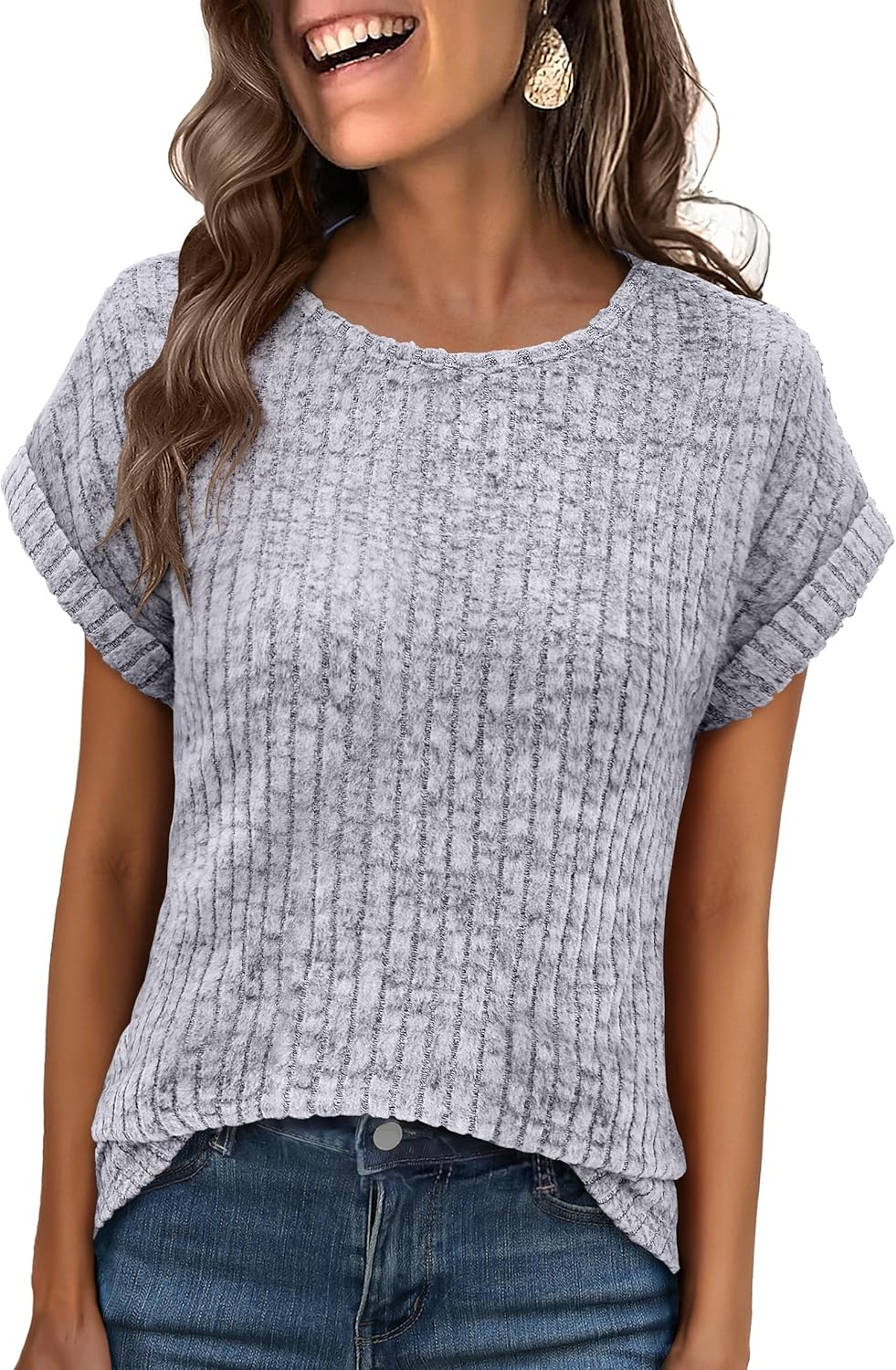 ANRABESS Women Shirts Summer Sweaters Regular Fit Short Sleeve Tunic Tops 2026 Dressy Casual Business Blouses