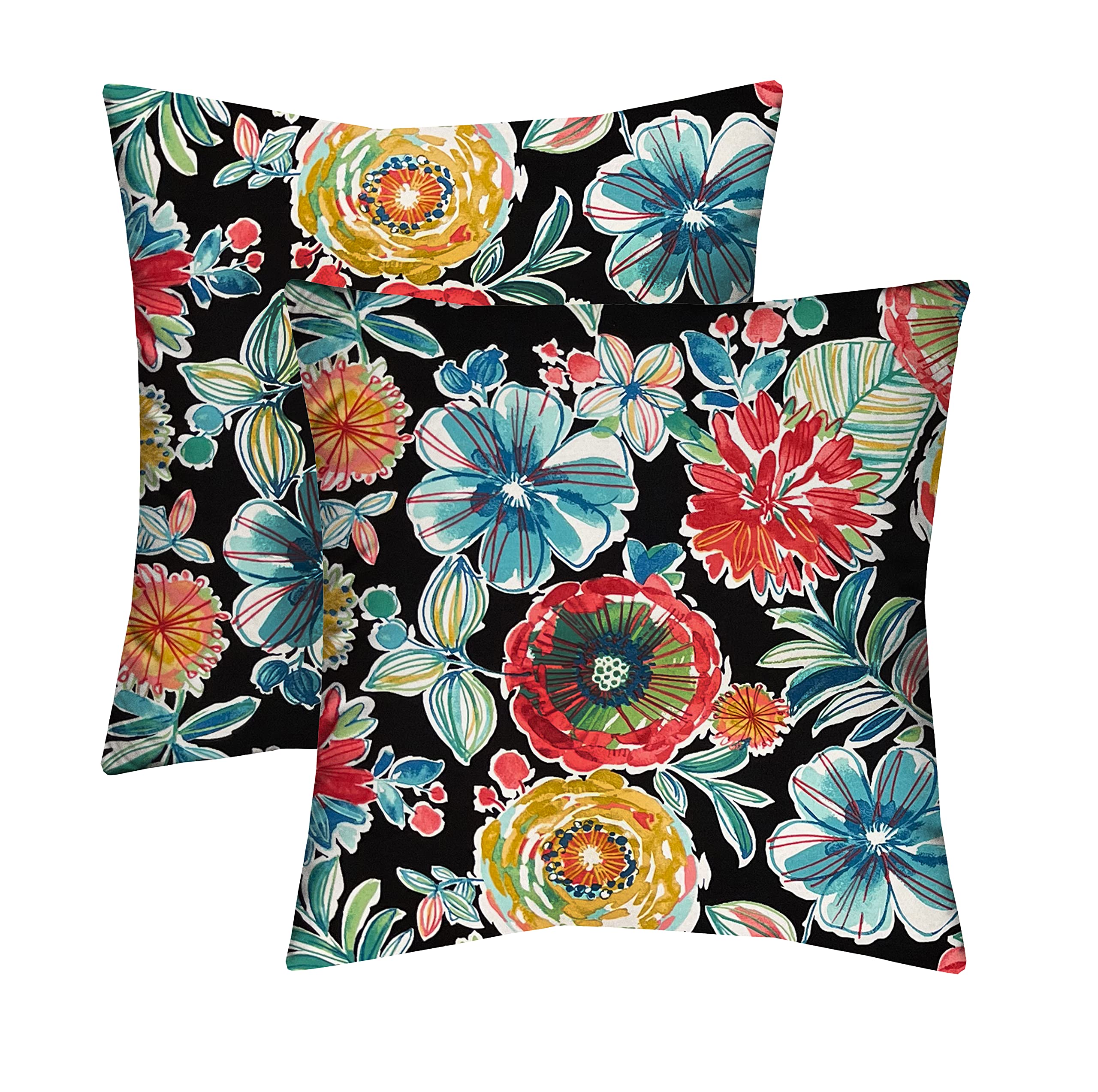 RSH DECOR: Square Throw Pillows Set of 2 | 17” x 17” | All-Weather Spun Fabric | Water and Fade-Resistant | Outdoor Accent Pillows for Patio Furniture | Colsen Noir