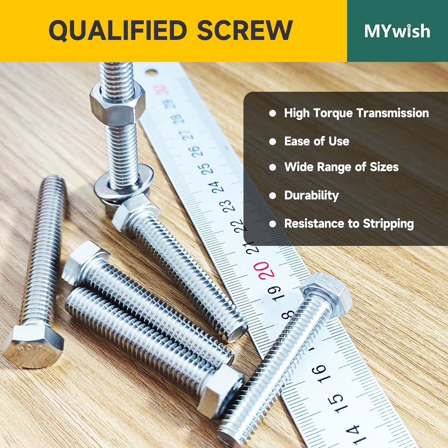 Mywish 410PCS Stainless Steel Hex Head Nuts and Bolts Assortment Kit, 1/4-20 5/16-18 3/8-16, Assorted Screws, Washers, Bright Finish