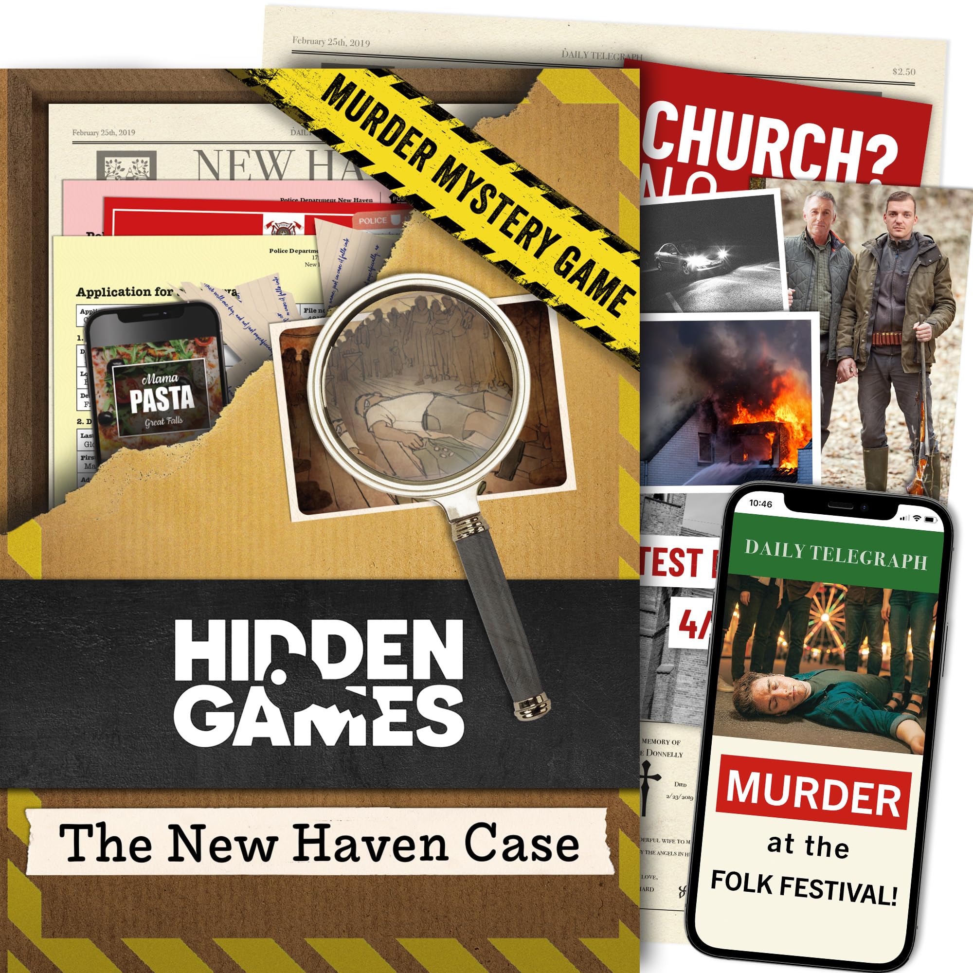Hidden Games Crime Scenes - New Haven: Mystery Game - Solve Crime at Folk Festivals - Over 30 Clues - Immersive Detective Game for Teenage Adults, Couples and Groups