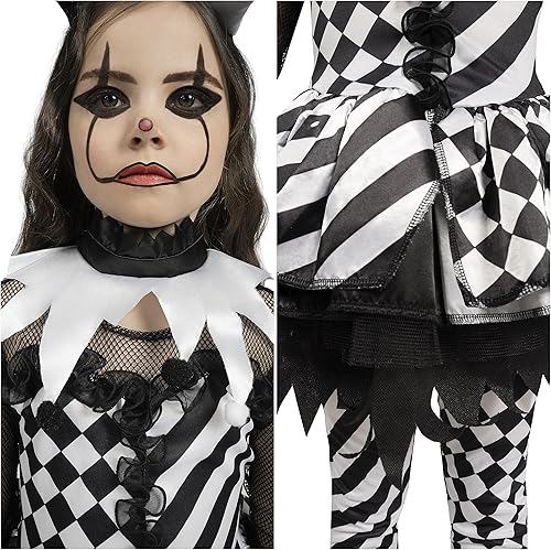 Miniatura 4 de Spooktacular Creations Disfraz de payaso para niñas, disfraz de payaso malvado de Halloween, vestido de payaso blanco y negro para niñas de Halloween