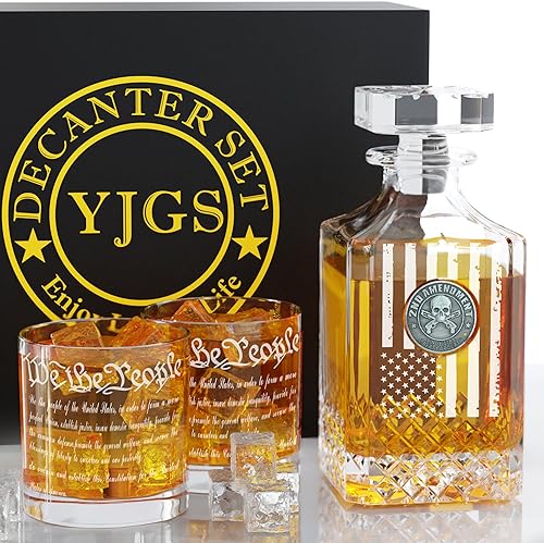 Juego de decantador de whisky para hombres, juego de decantador de whisky con vasos de segunda enmienda, decantador de bandera estadounidense